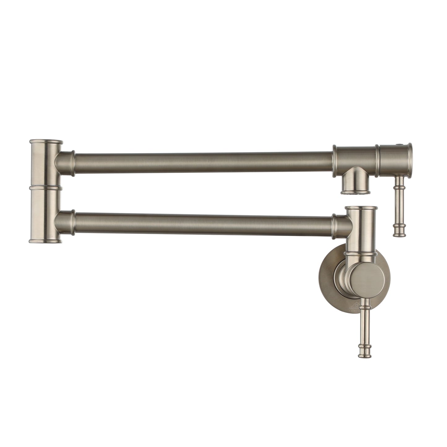 CASAINC Wall Mounted Foldable Pot Filler Kitchen Faucet with Dual Handles and Swing Arm, Brushed Nickel