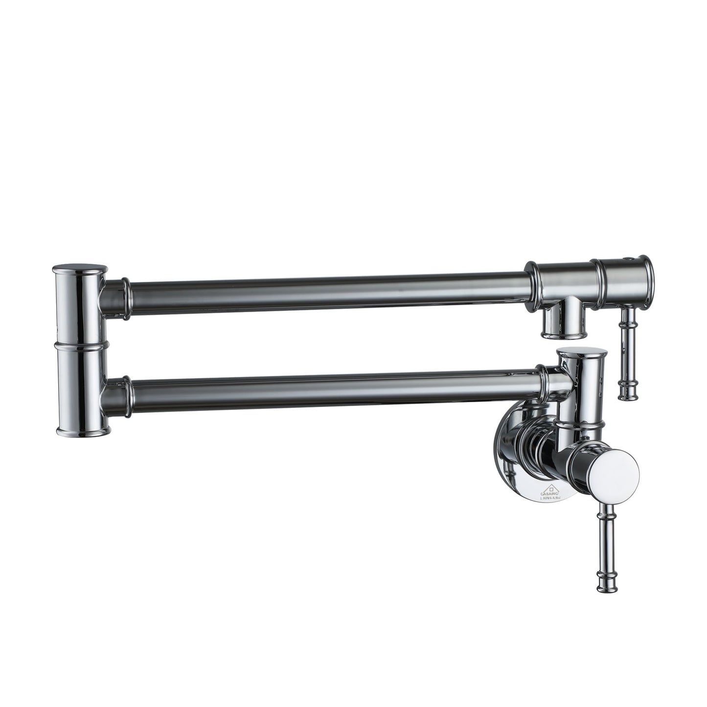 CASAINC Wall Mounted Foldable Pot Filler Kitchen Faucet with Dual Handles and Swing Arm, Chrome