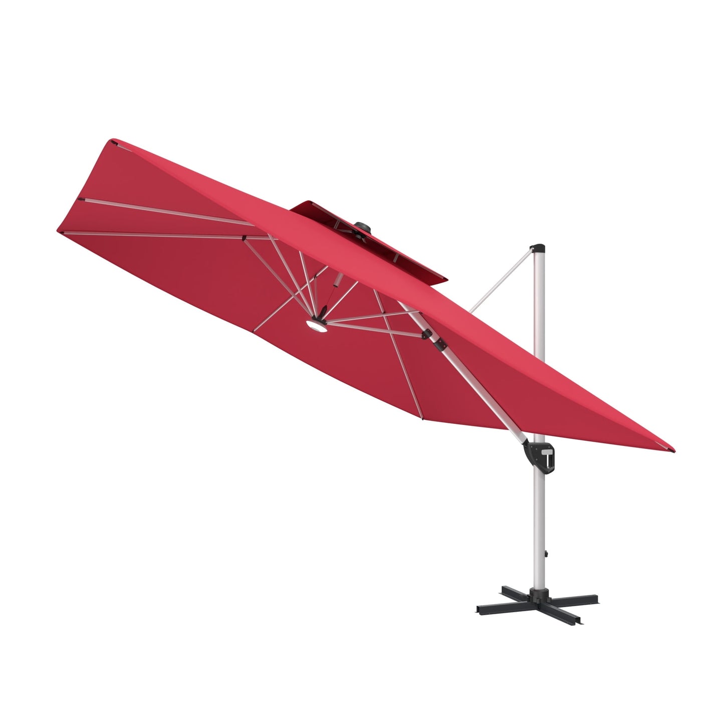 CASAINC 11 ft Square LED Outdoor Offset Cantilever Patio Umbrella with Solar Lights - No Base Included, Red
