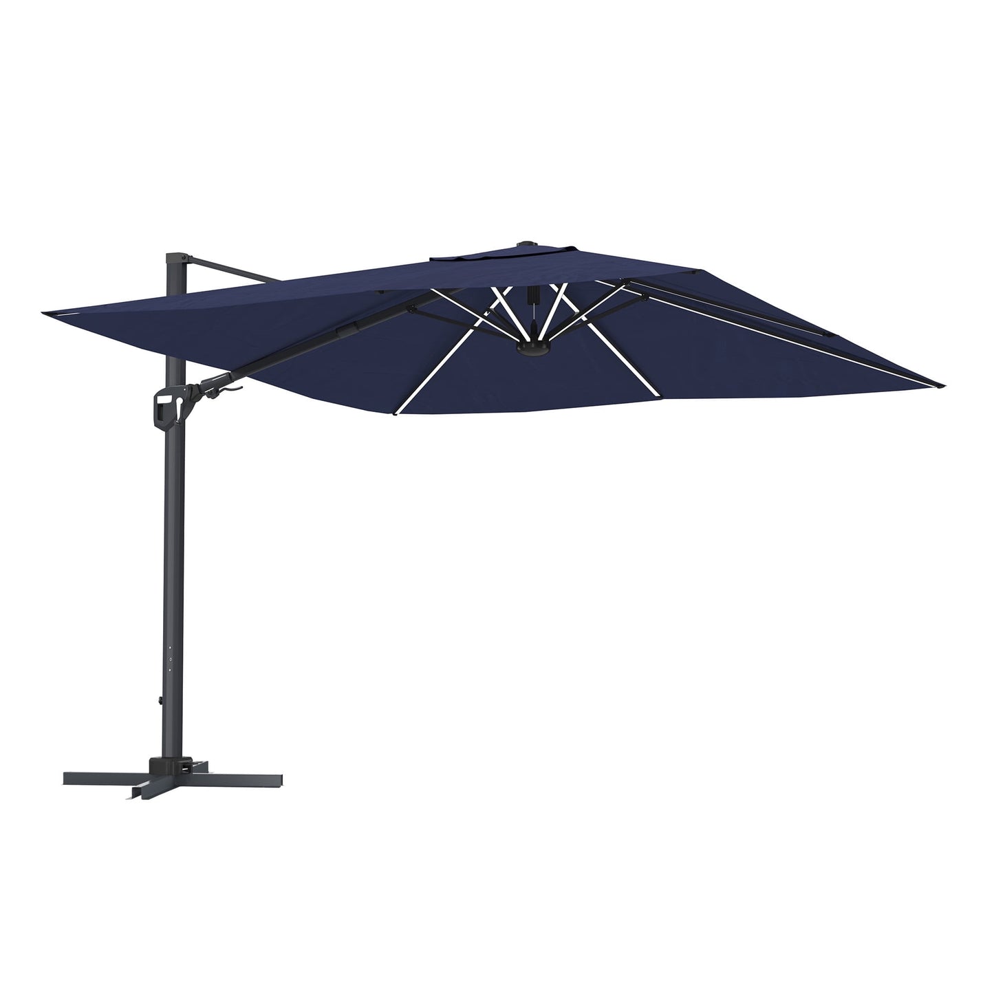 CASAINC 11ft Square LED Outdoor Cantilever Patio Umbrella with Solar lights - No Base Included, Navy Blue