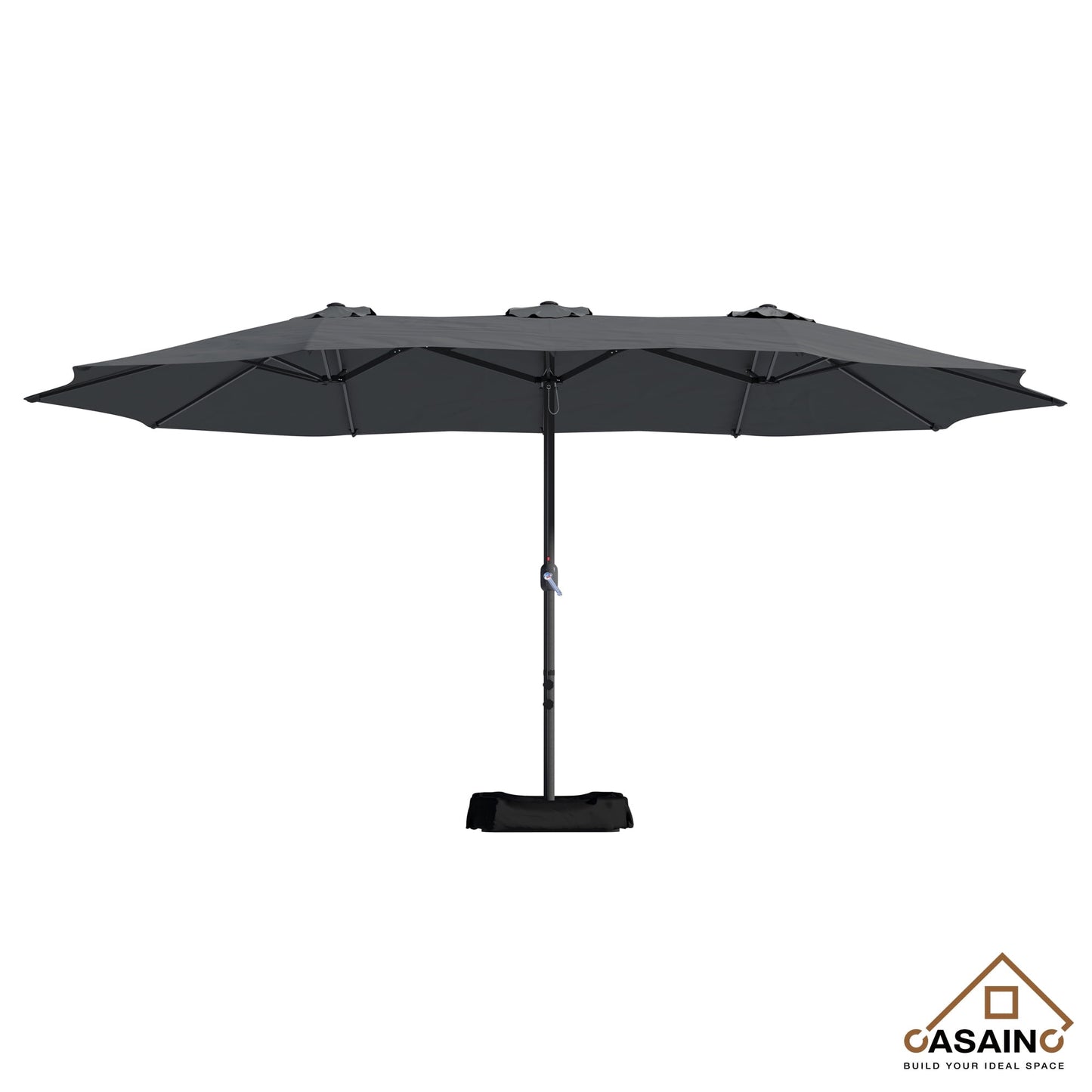 CASAINC 15 Ft Twin Double Sided Outdoor Patio Umbrella with Base, Gray