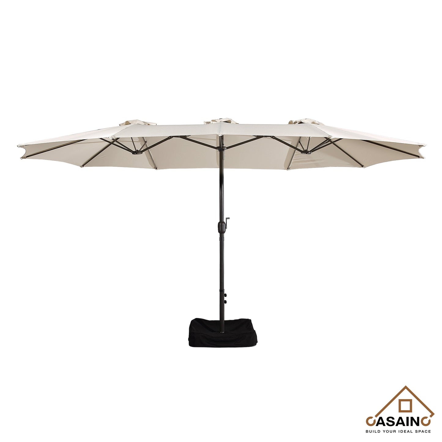 CASAINC 15 Ft Twin Double Sided Outdoor Patio Umbrella with Base, Beige