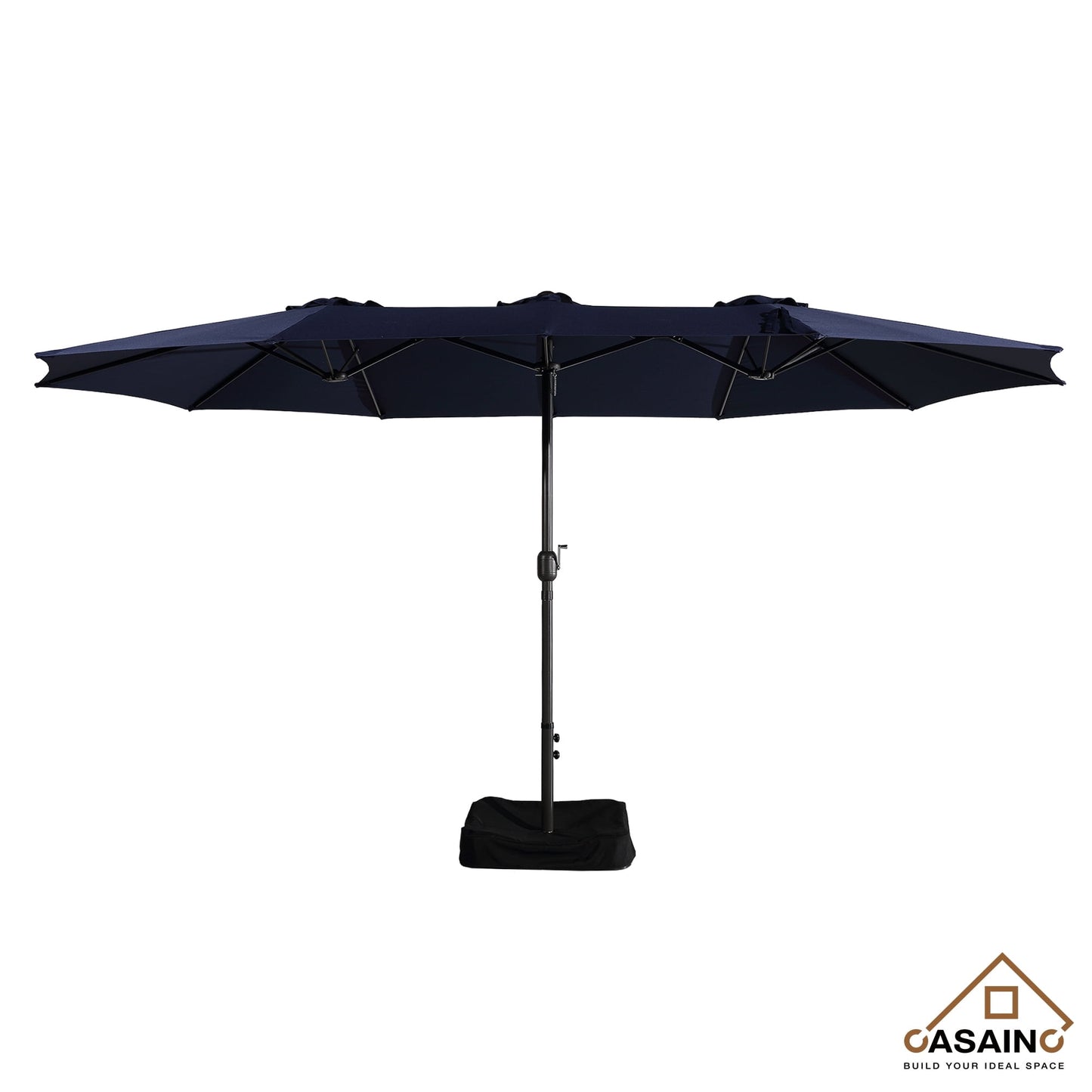 CASAINC 15 Ft Twin Double Sided Outdoor Patio Umbrella with Base, Navy Blue