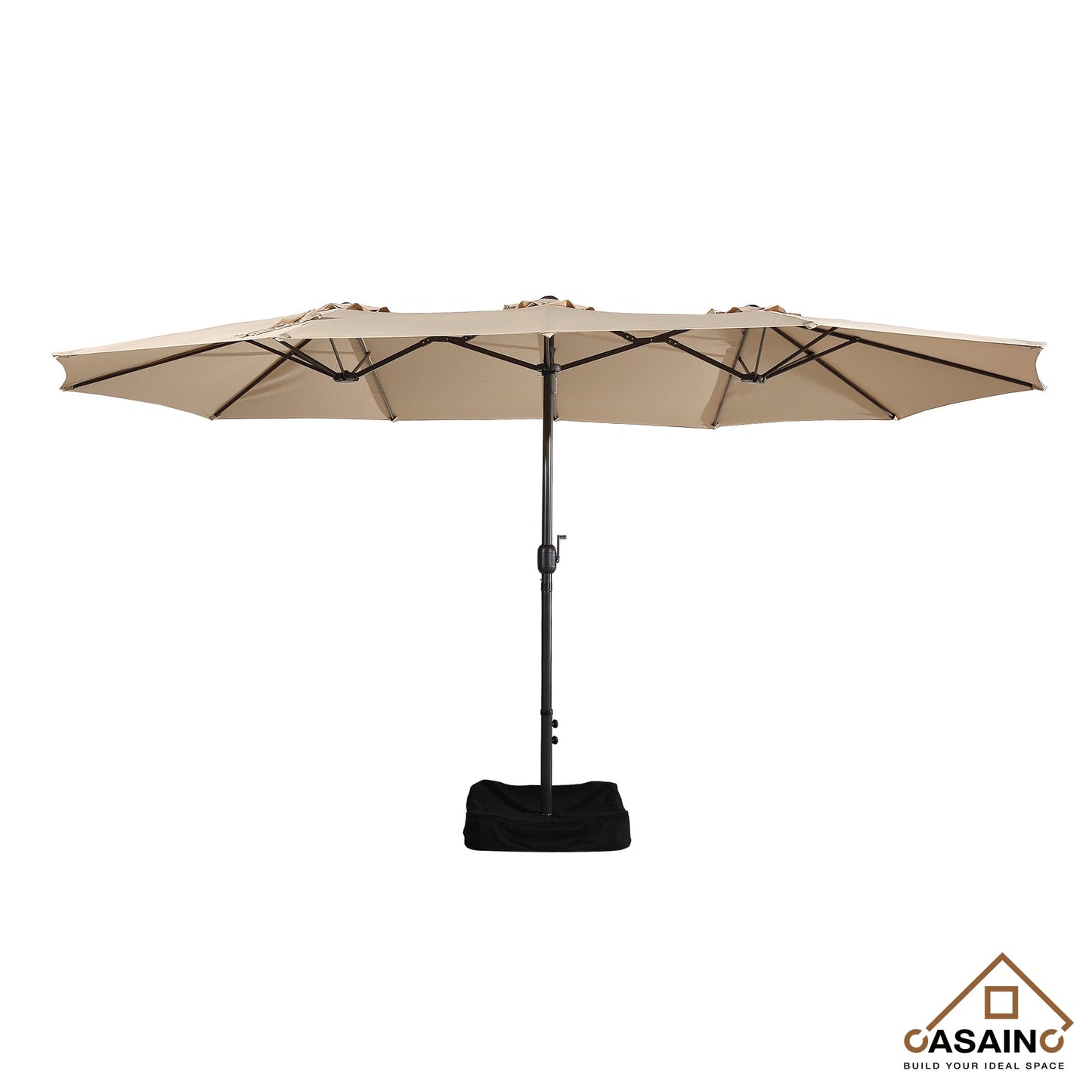 CASAINC 15 Ft Twin Double Sided Outdoor Patio Umbrella with Base, Tan