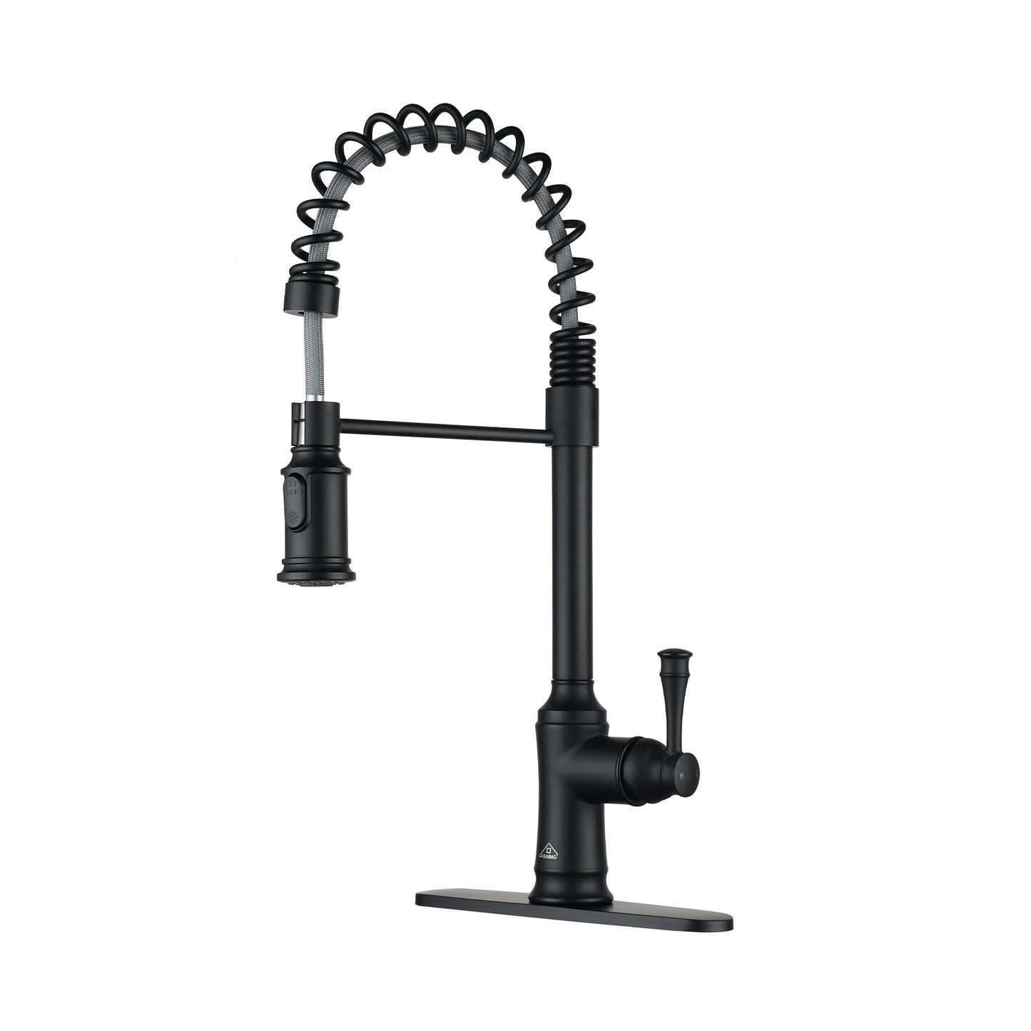 CASAINC Single Handle Spring Pull Down Kitchen Faucet with Dual Function Sprayhead and Deckplate, Black