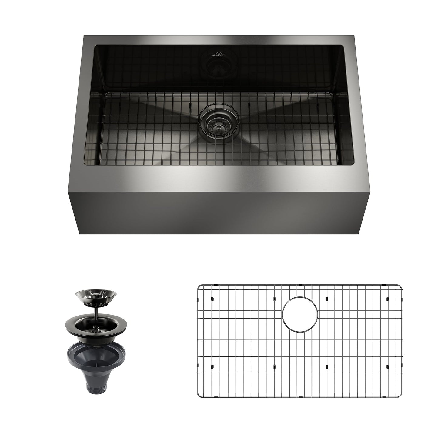 CASAINC 33" Stainless Steel Single Bowl Farmhouse Apron Kitchen Sink with Included Drain Rack & Drain Strainer