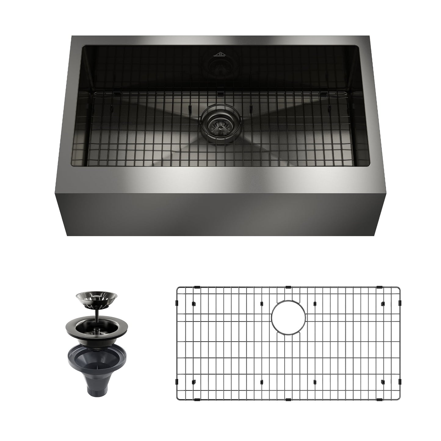 CASAINC 36" Stainless Steel Single Bowl Farmhouse Apron Kitchen Sink with Included Drain Rack & Drain Strainer