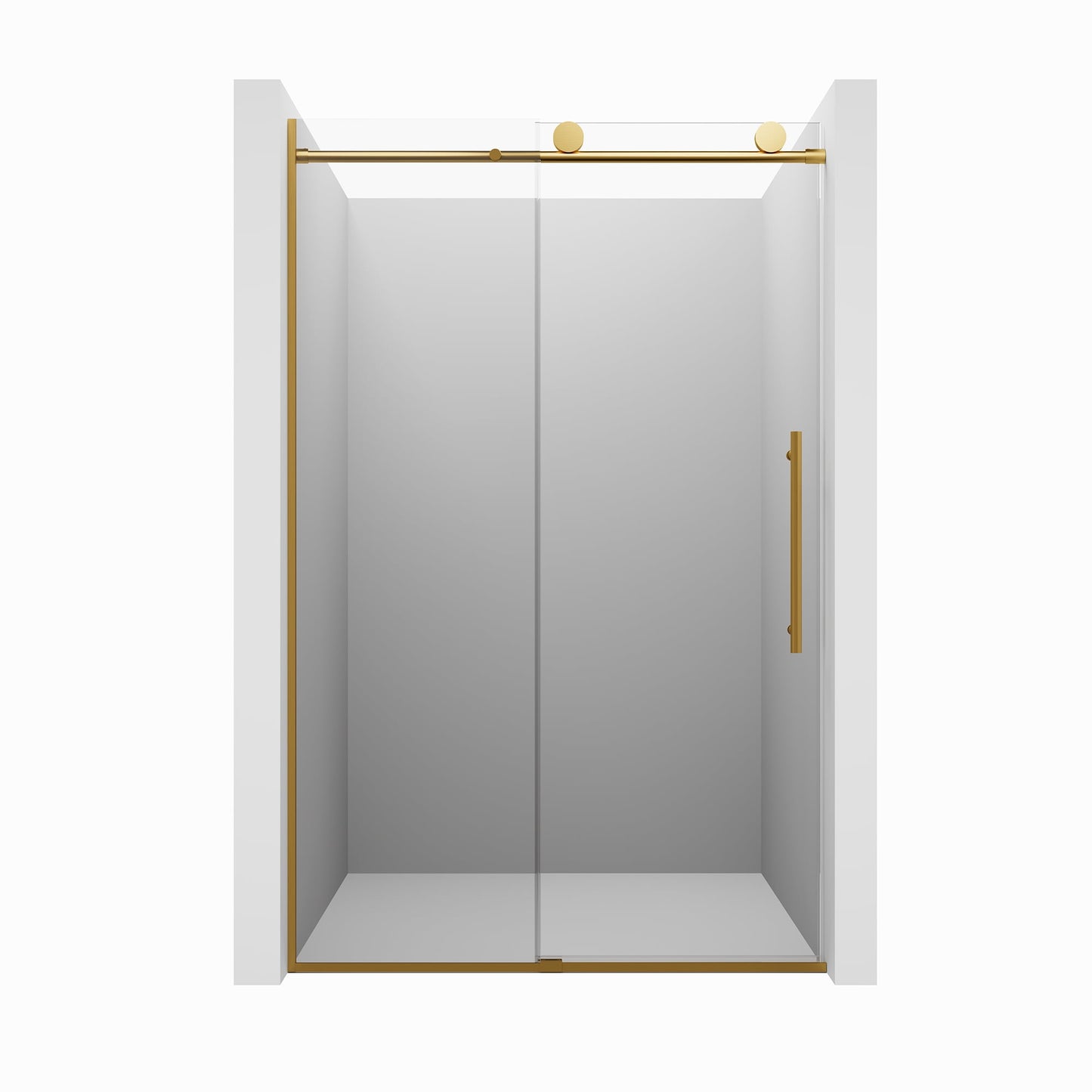 CASAINC 48" x 76" Frameless Sliding Shower Door with Soft Close and Clear Glass Reversible Installation, Gold