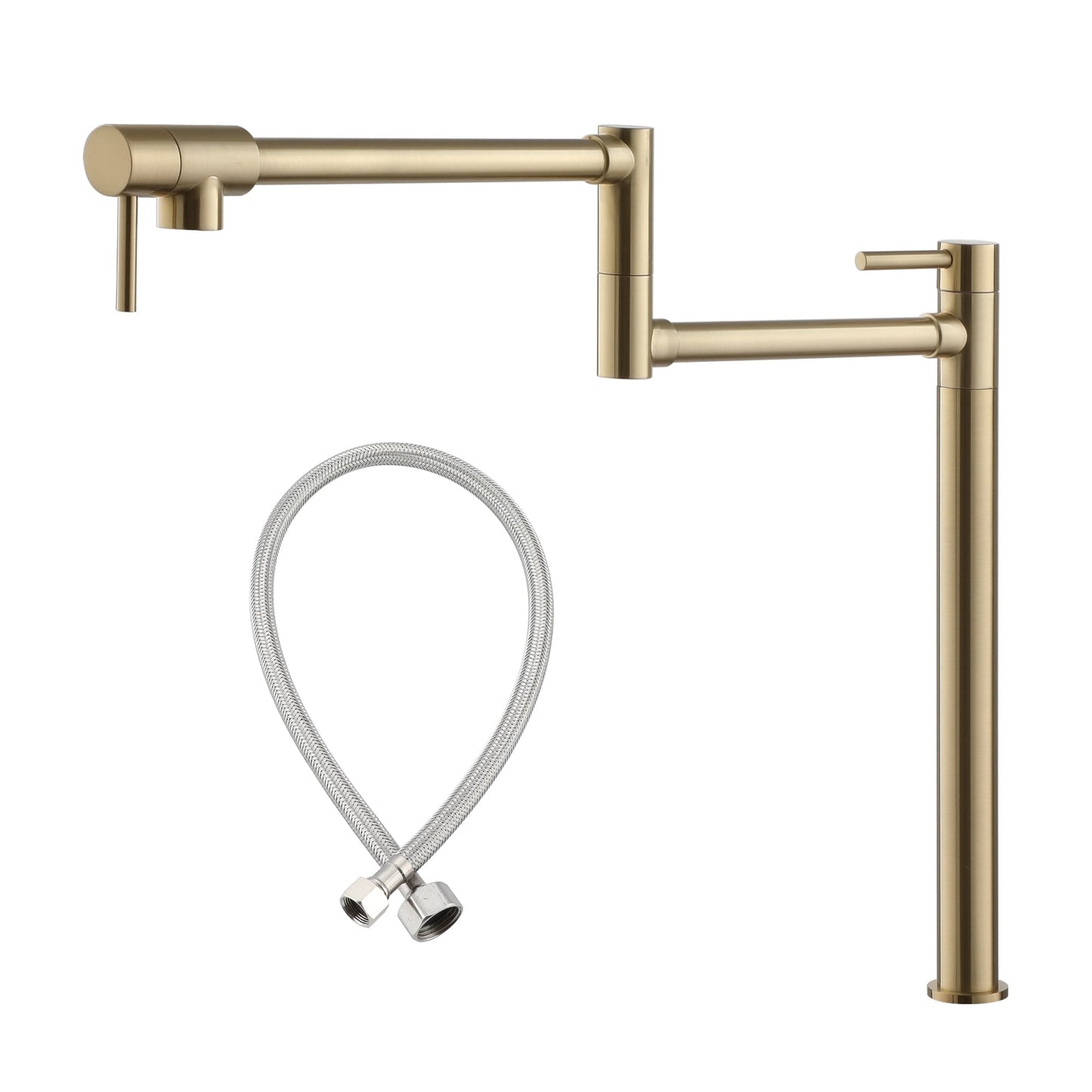 CASAINC Commercial Deck Mounted Pot Filler Kitchen Faucet with Dual Swing Arm, Gold