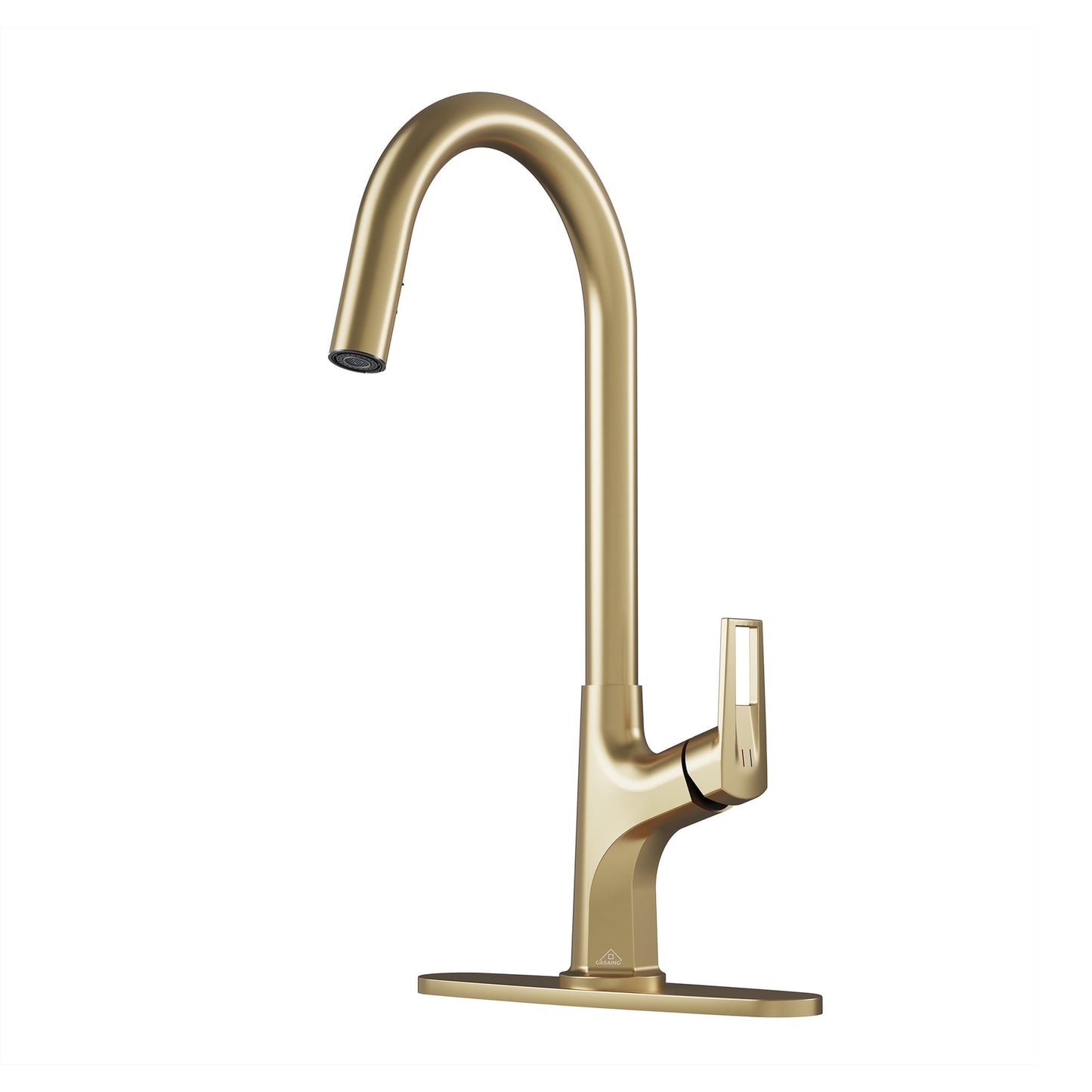 CASAINC Single Handle Pull Down Deck Mounted Kitchen Faucet with Dual Function Sprayer and Deckplate, Gold