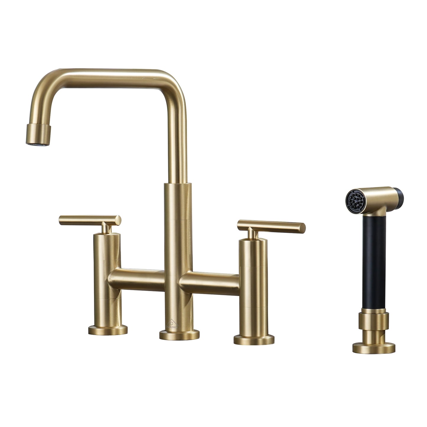 CASAINC Double Handle Bridge Kitchen Faucet with Side Sprayer Wand, Gold