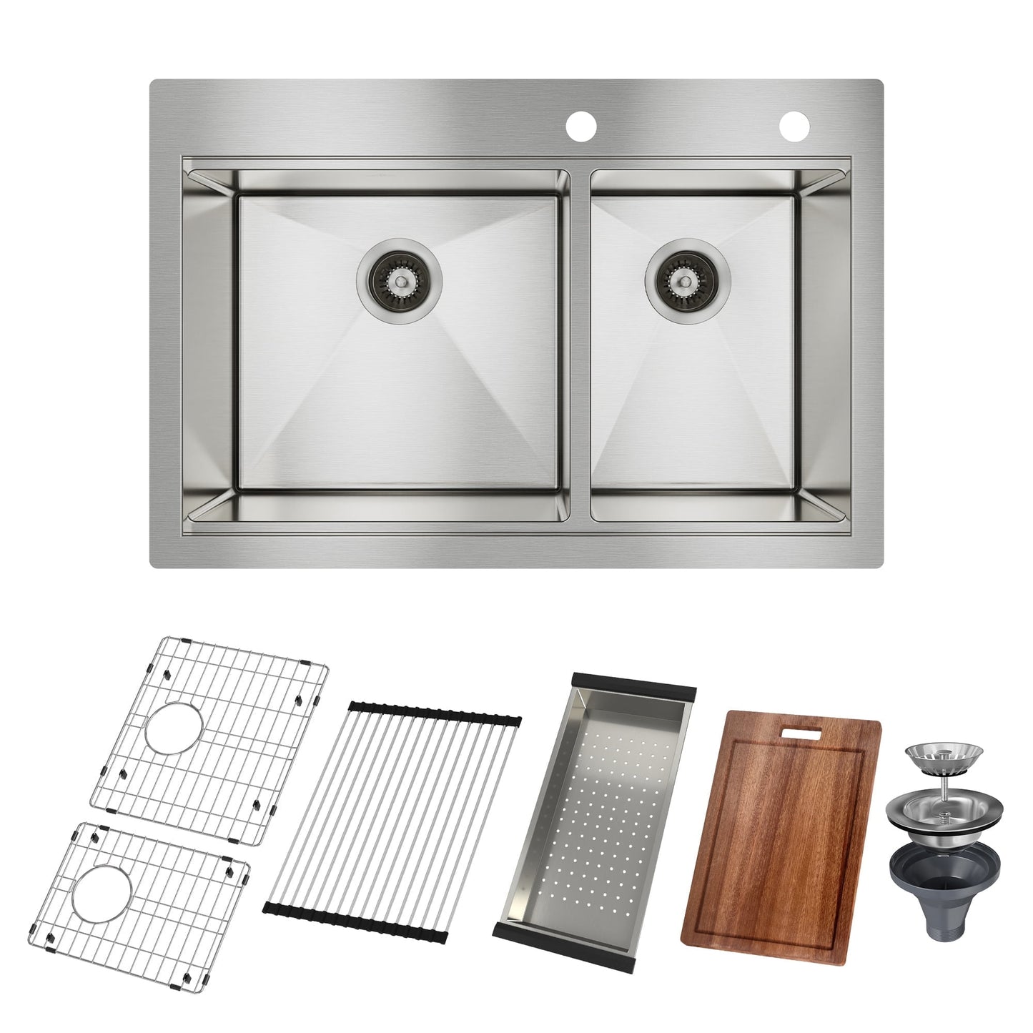 CASAINC 33" Double Bowl Topmount Drop-in Stainless Steel Kitchen Sink Workstation with Included Accessories