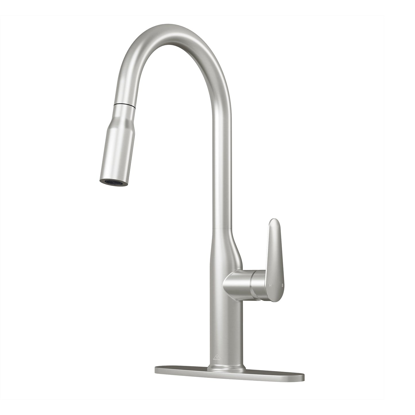 CASAINC Pull Down Deck Mounted Kitchen Faucet with 360 Rotating Sprayer Spout and Deckplate, Brushed Nickel