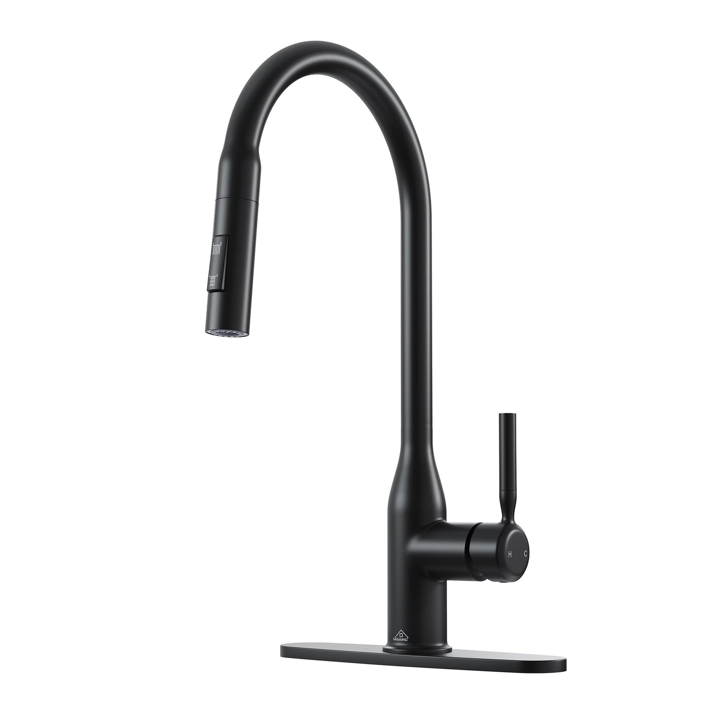 CASAINC Deck Mounted Pull Down Kitchen Faucet with Dual Function Sprayer and Deck Plate, Black