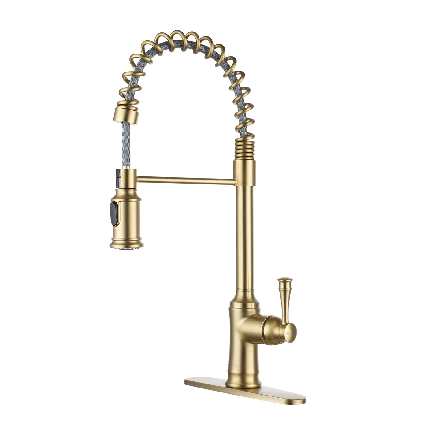 CASAINC Single Handle Spring Pull Down Kitchen Faucet with Dual Function Sprayhead and Deckplate, Gold