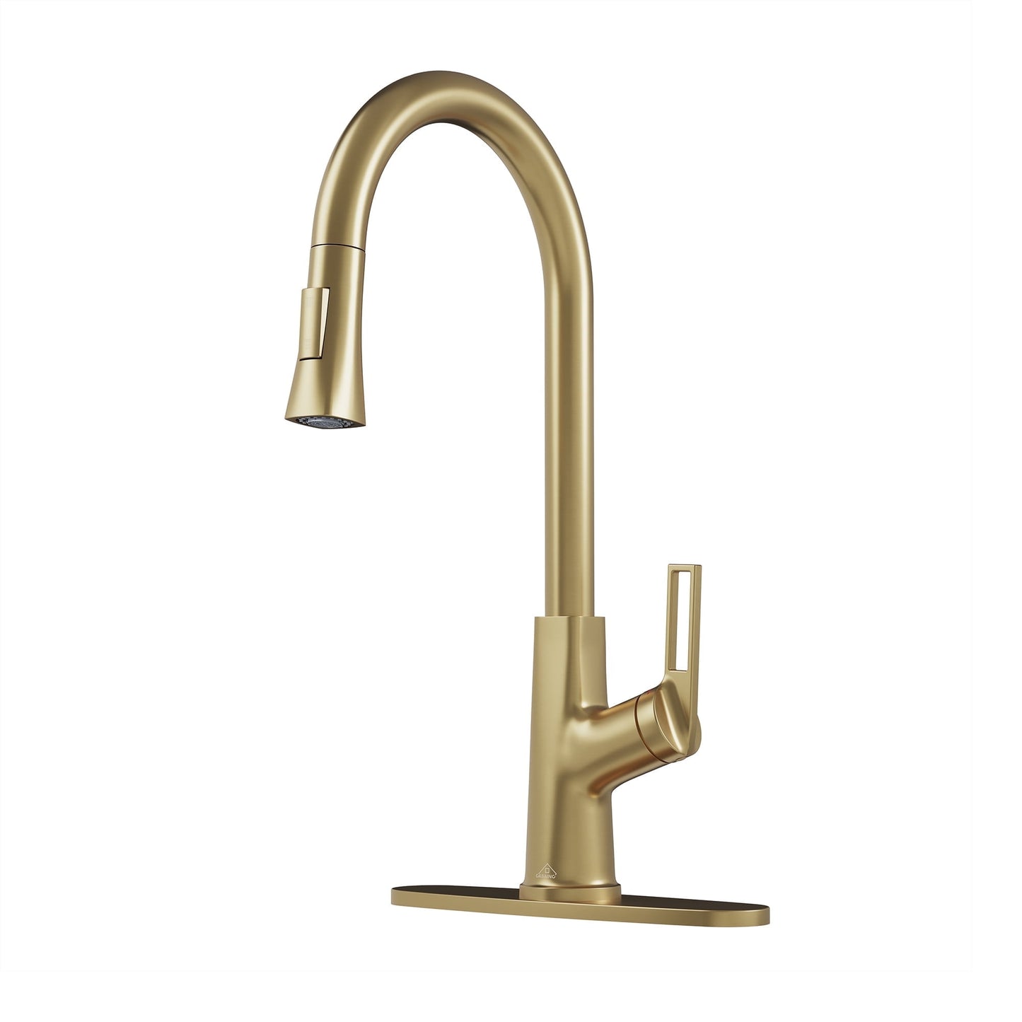 CASAINC Single Handle Pull Down Kitchen Faucet with Two Function Sprayer and Deckplate, Gold