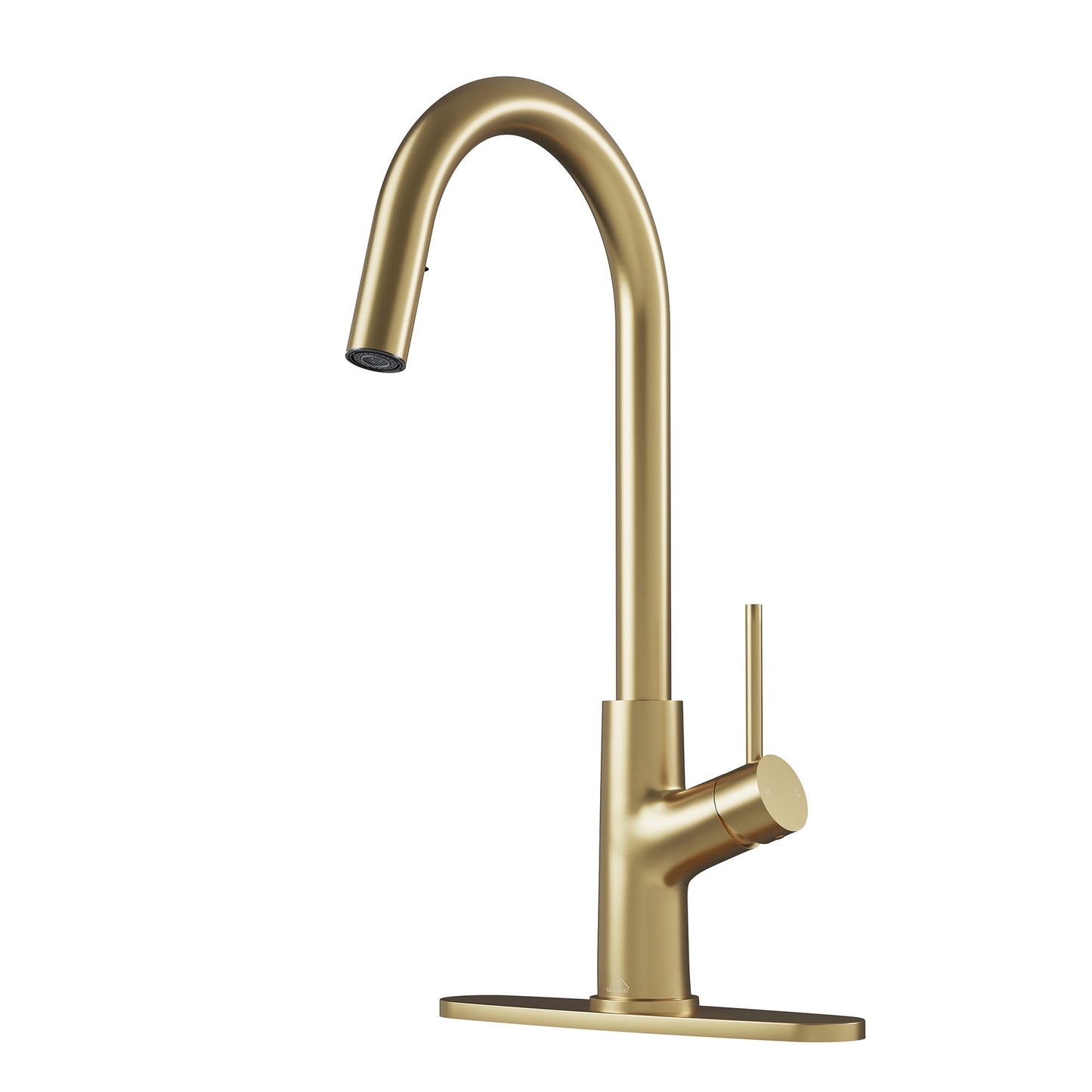 CASAINC Single Handle Pull Down Kitchen Faucet with 3 Function Sprayer and Deckplate, Brushed Gold