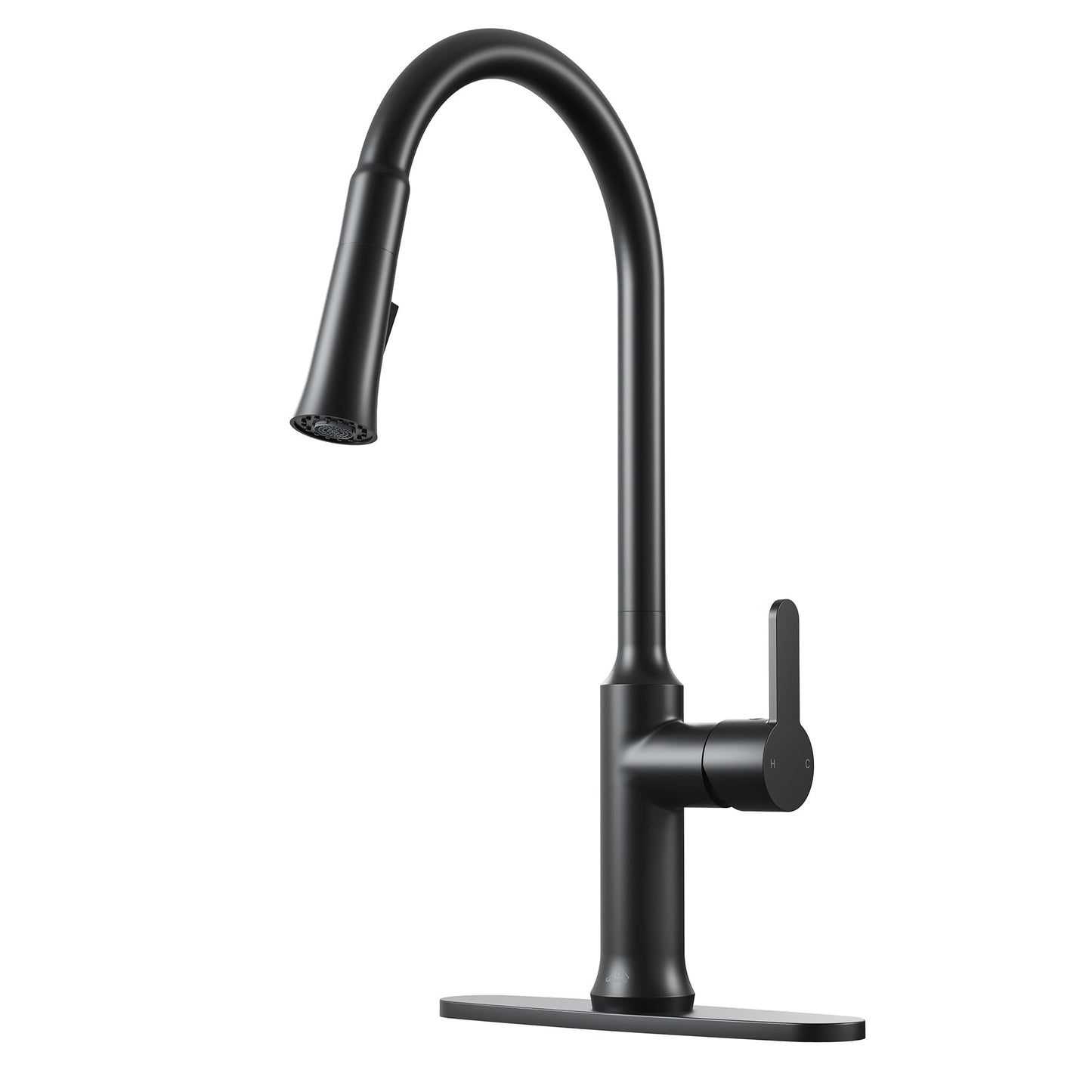 CASAINC Modern Single Handle Pull Down Kitchen Faucet with Dual Function Sprayer and Deckplate, Black