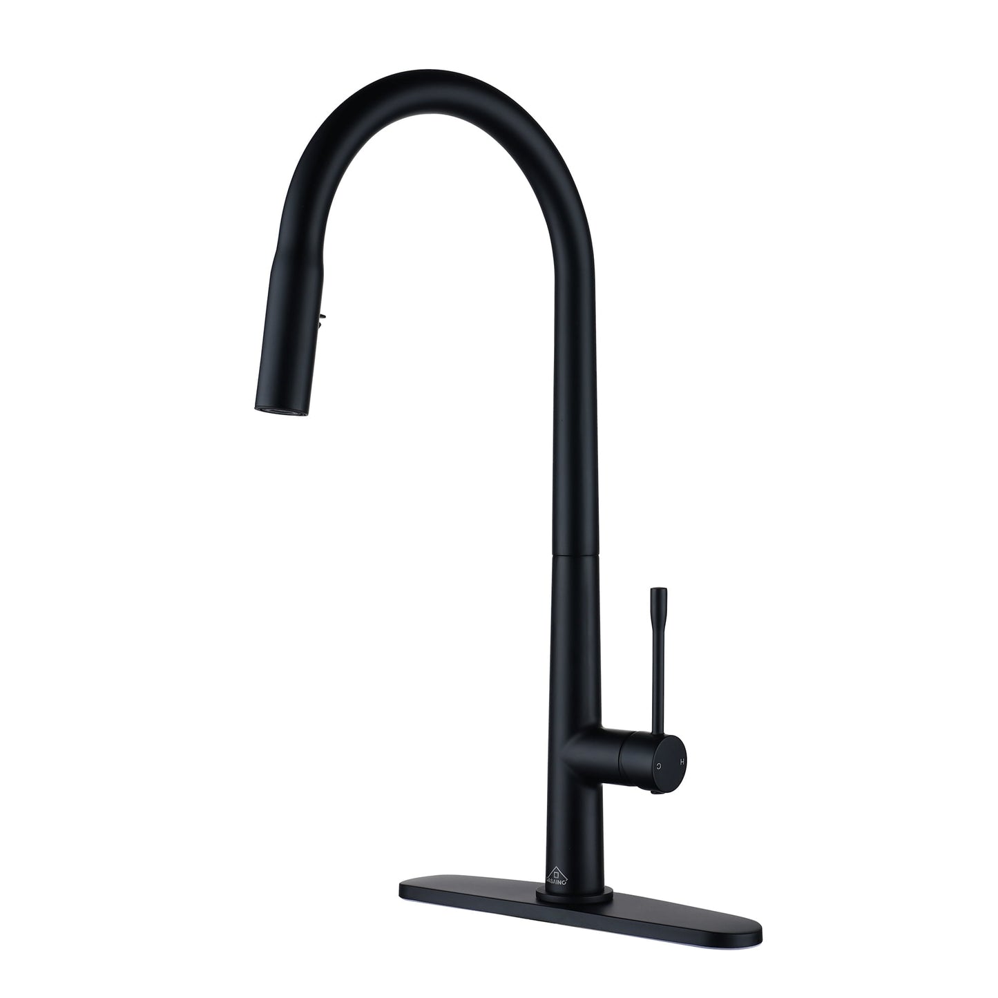 CASAINC Single Handle Pull Down Kitchen Faucet with Dual Function Sprayer and Deckplate, Black