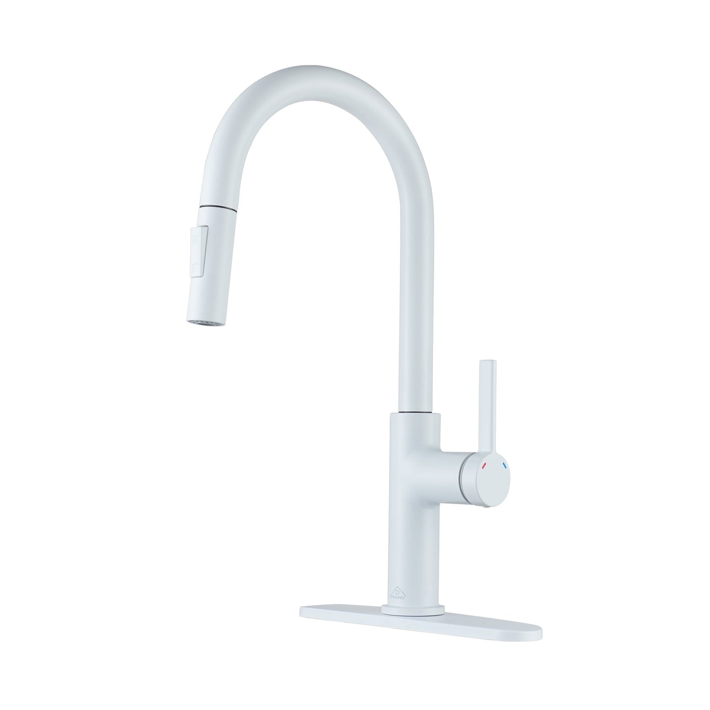 CASAINC Single Handle Pull Down Kitchen Faucet with Dual-Function Sprayer and Deckplate, White