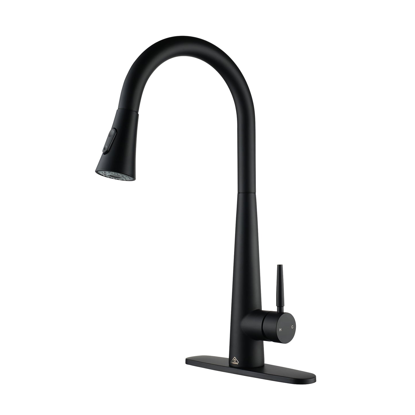 CASAINC Single Handle Pull Down Kitchen Faucet with 3 Function Sprayer and Deckplate, Black