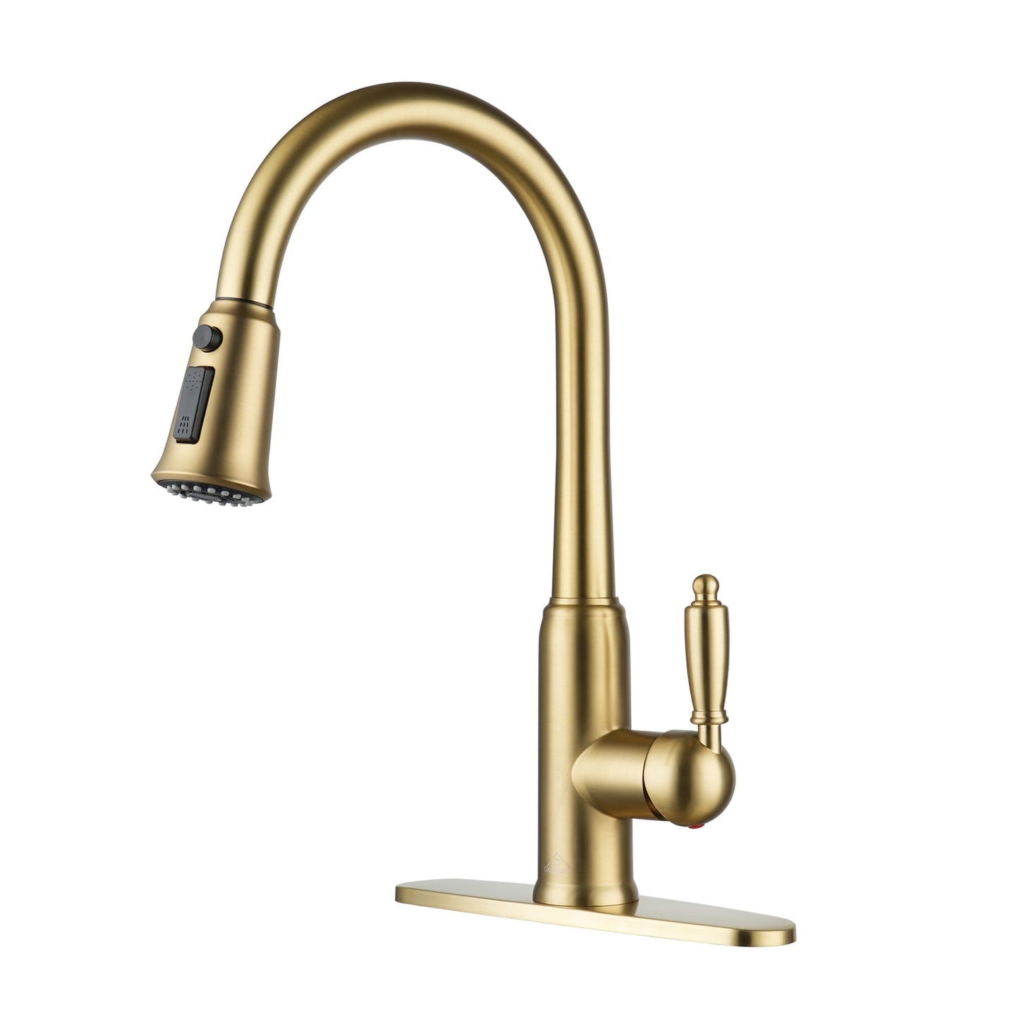 CASAINC Single Handle Pull Down Kitchen Faucet with Three Function Sprayer and Deckplate, Gold
