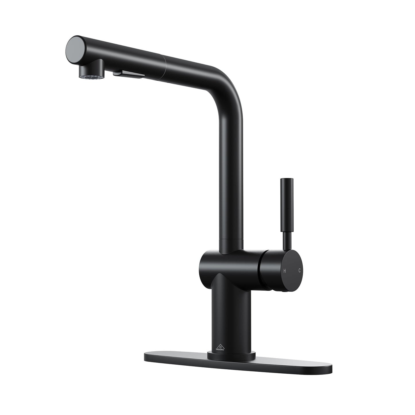 CASAINC Single Handle Pull Down Deck Mounted Kitchen Faucet with Dual Function Sprayer and Deckplate, Black