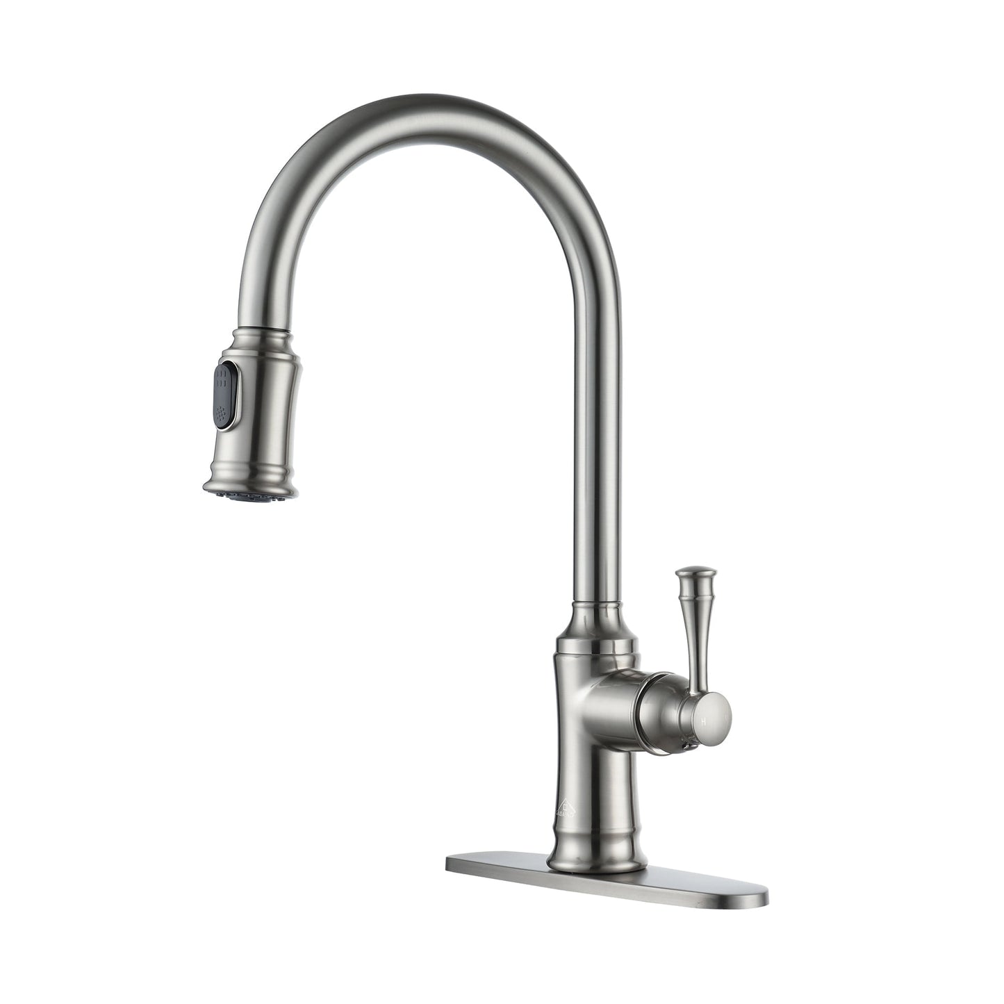 CASAINC Single Handle Pull Down Kitchen Faucet with Dual Function Sprayer and Deckplate, Brushed Nickel