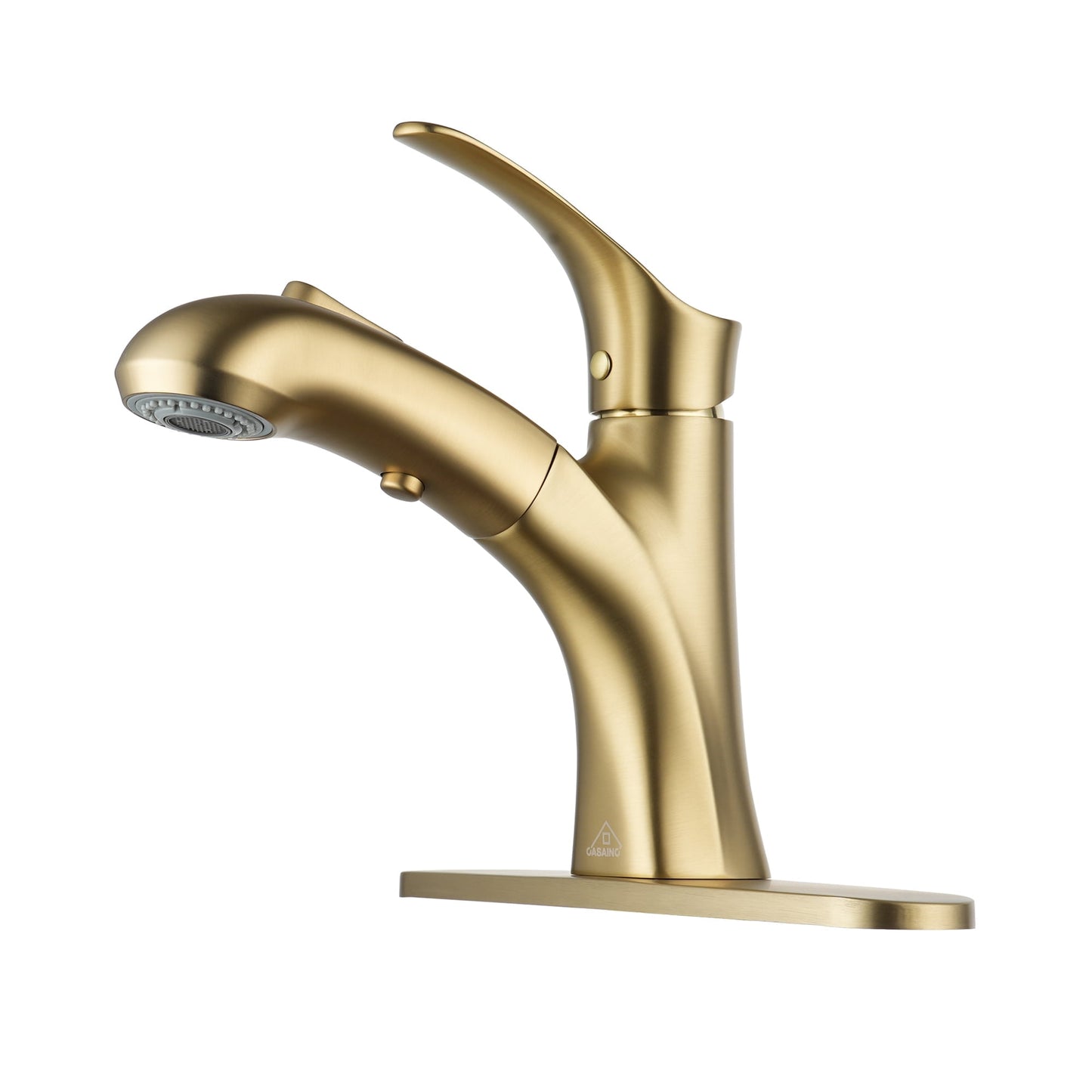 CASAINC Single Handle Pull Down Kitchen Faucet with Dual Function Spayer and Deckplate, Gold
