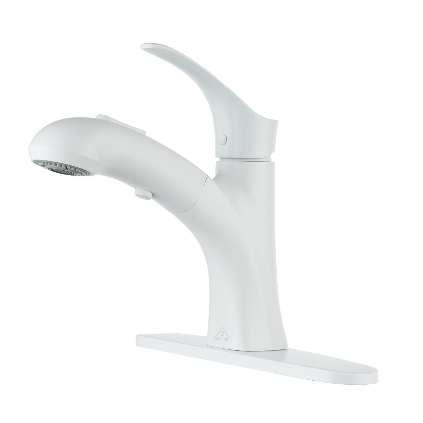 CASAINC Single Handle Pull Down Kitchen Faucet with Dual Function Spayer and Deckplate, White