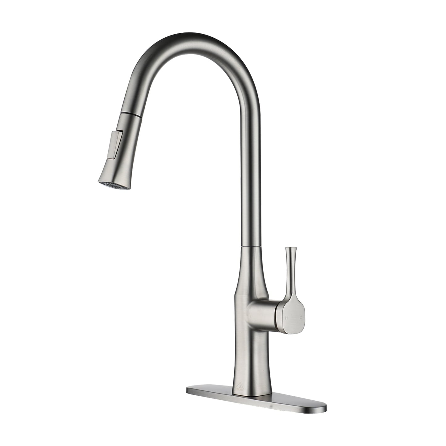 CASAINC Single Handle Pull Down Deck Mounted Kitchen Faucet with Dual-Function Sprayer and Deckplate, Brushed Nickel