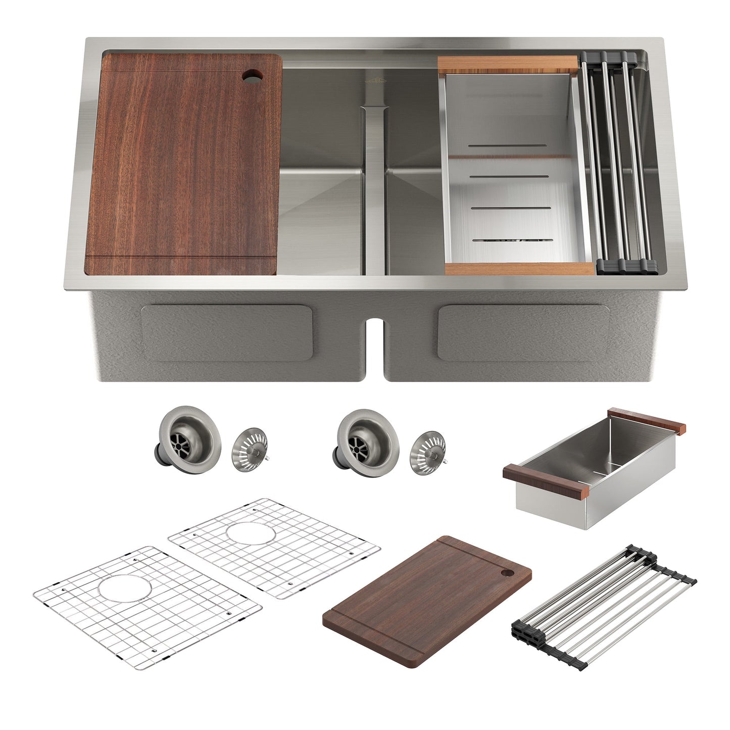 CASAINC 30" Stainless Steel Double Bowl Undermount Workstation Kitchen Sink with Included Accessories Kit