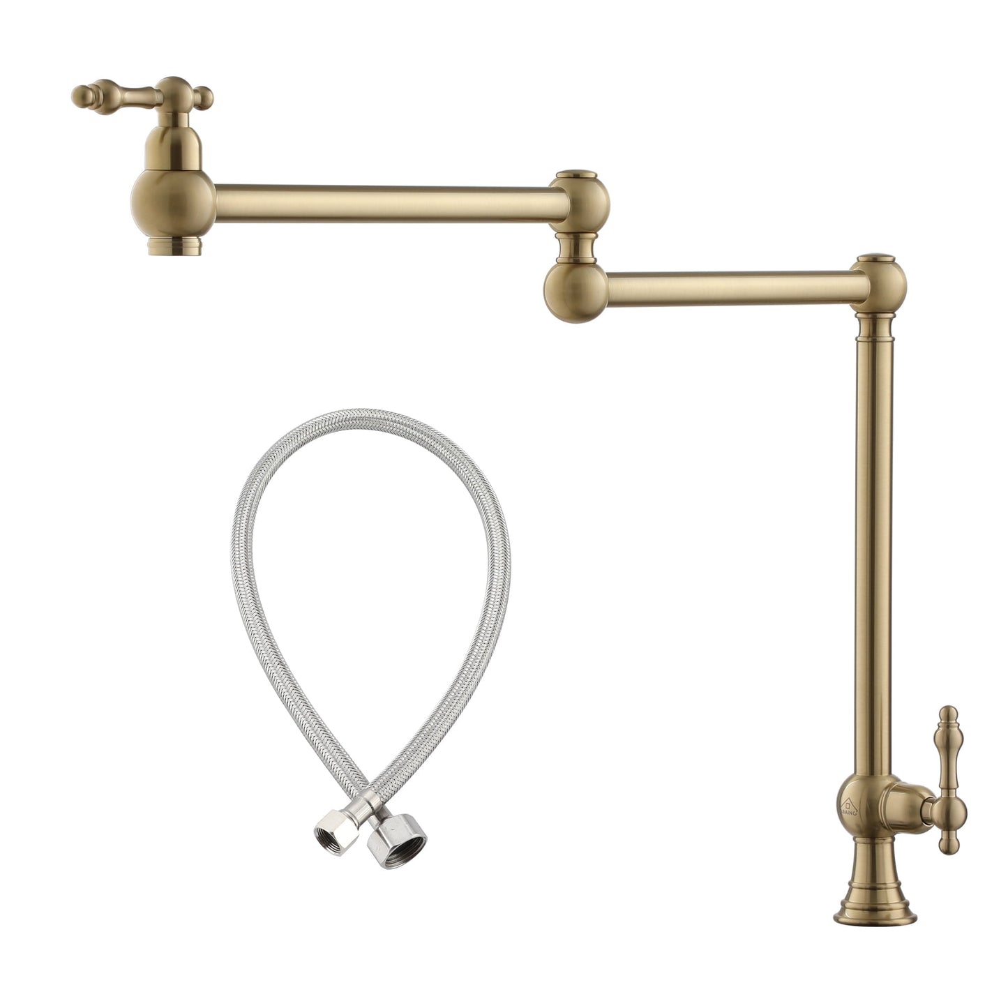 CASAINC Deck Mounted Vintage Pot Filler Kitchen Faucet with Dual Swing Arms, Gold