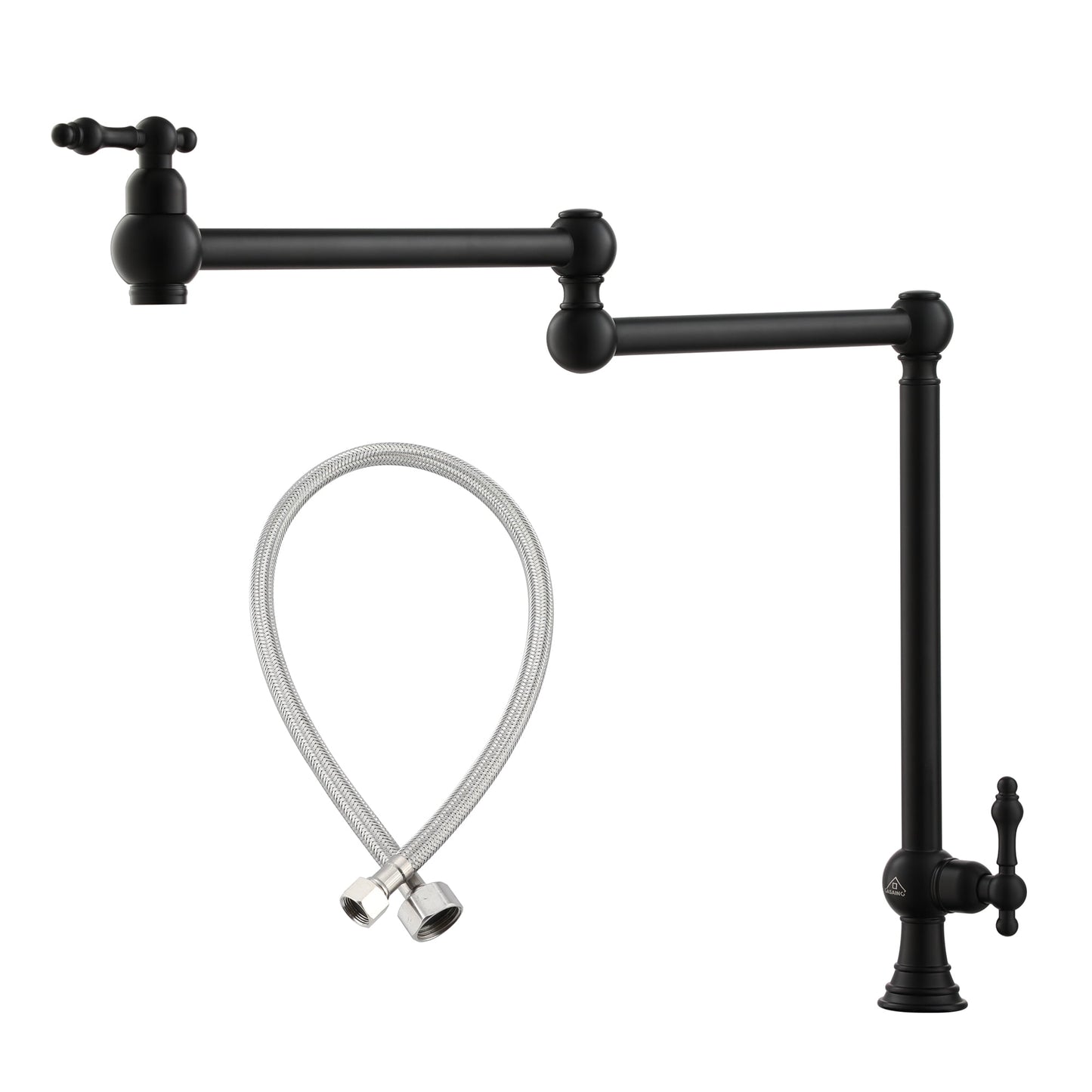 CASAINC Deck Mounted Vintage Pot Filler Kitchen Faucet with Dual Swing Arms, Black
