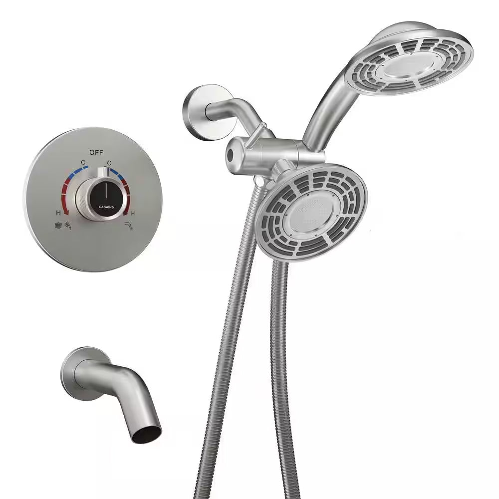 CASAINC 5 Inches Wall Mounted Dual Head Shower System with Tub Spout