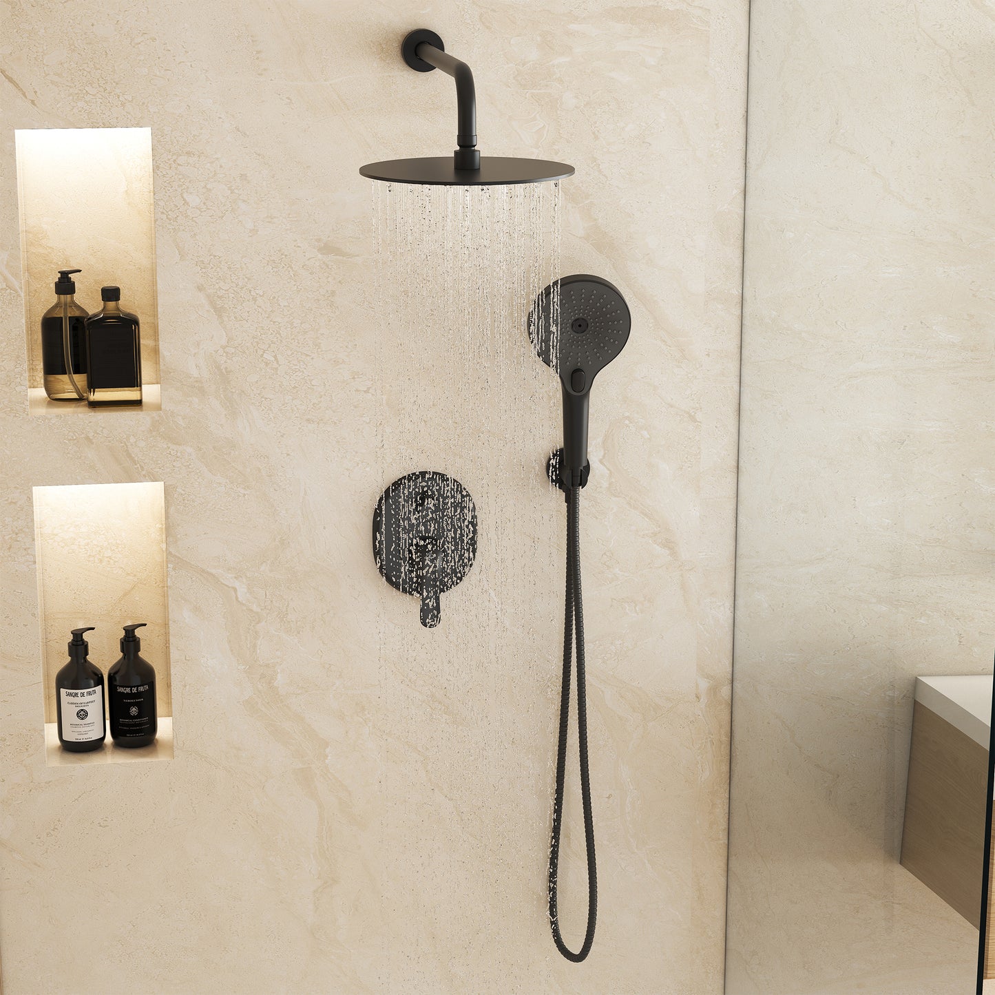 CASAINC 10 Inches Wall Mounted Dual Shower System with 3 Mode Handheld Spray, Black
