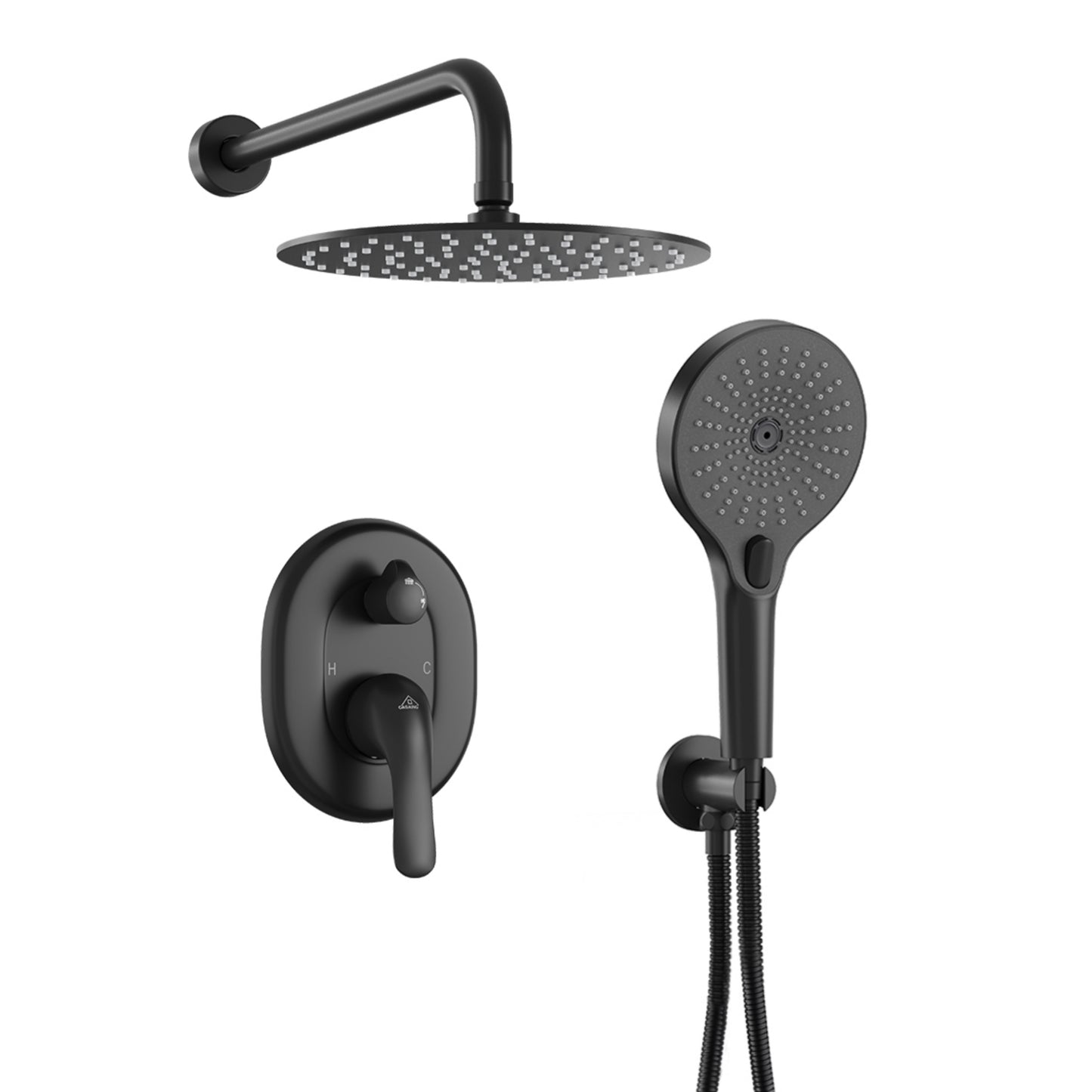 CASAINC 10 Inches Wall Mounted Dual Shower System with 3 Mode Handheld Spray, Black