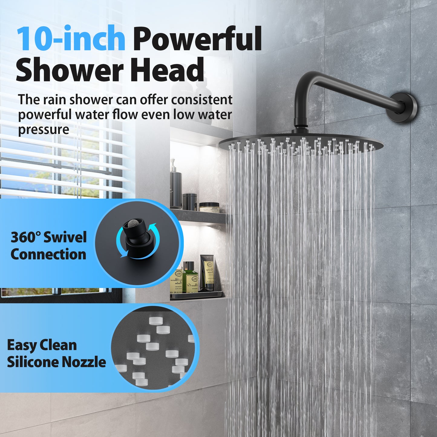CASAINC 10 Inches Wall Mounted Dual Shower System with 3 Mode Handheld Spray, Black
