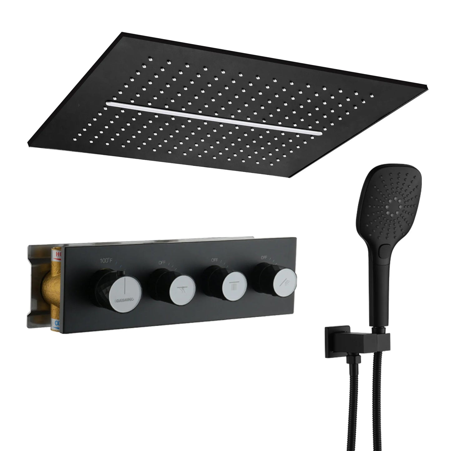 CASAINC 16 Inches Ceiling Square Mounted Luxury Shower System with Handheld Spray & 5 Spray Pattern