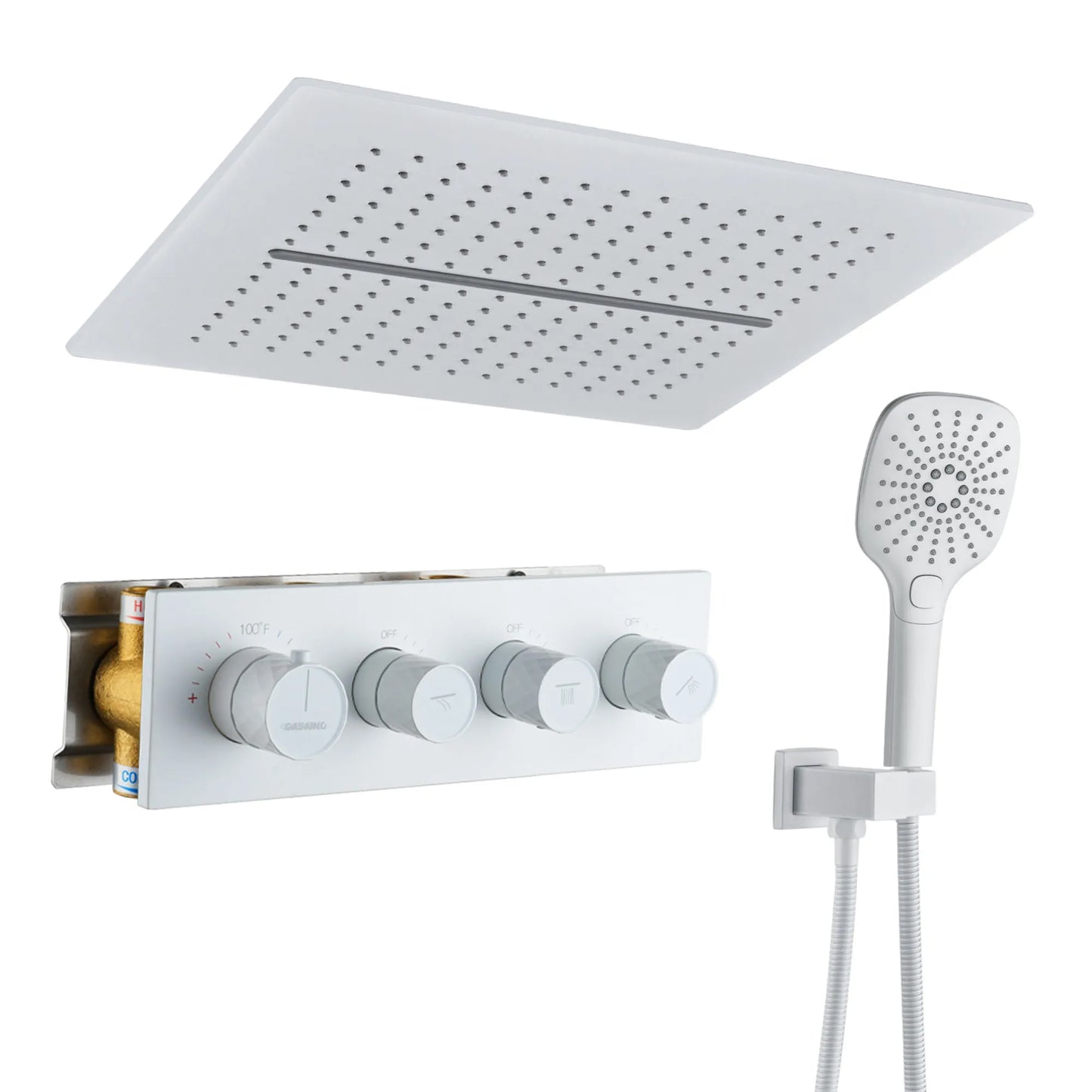 CASAINC 16 Inches Ceiling Square Mounted Luxury Shower System with Handheld Spray & 5 Spray Pattern