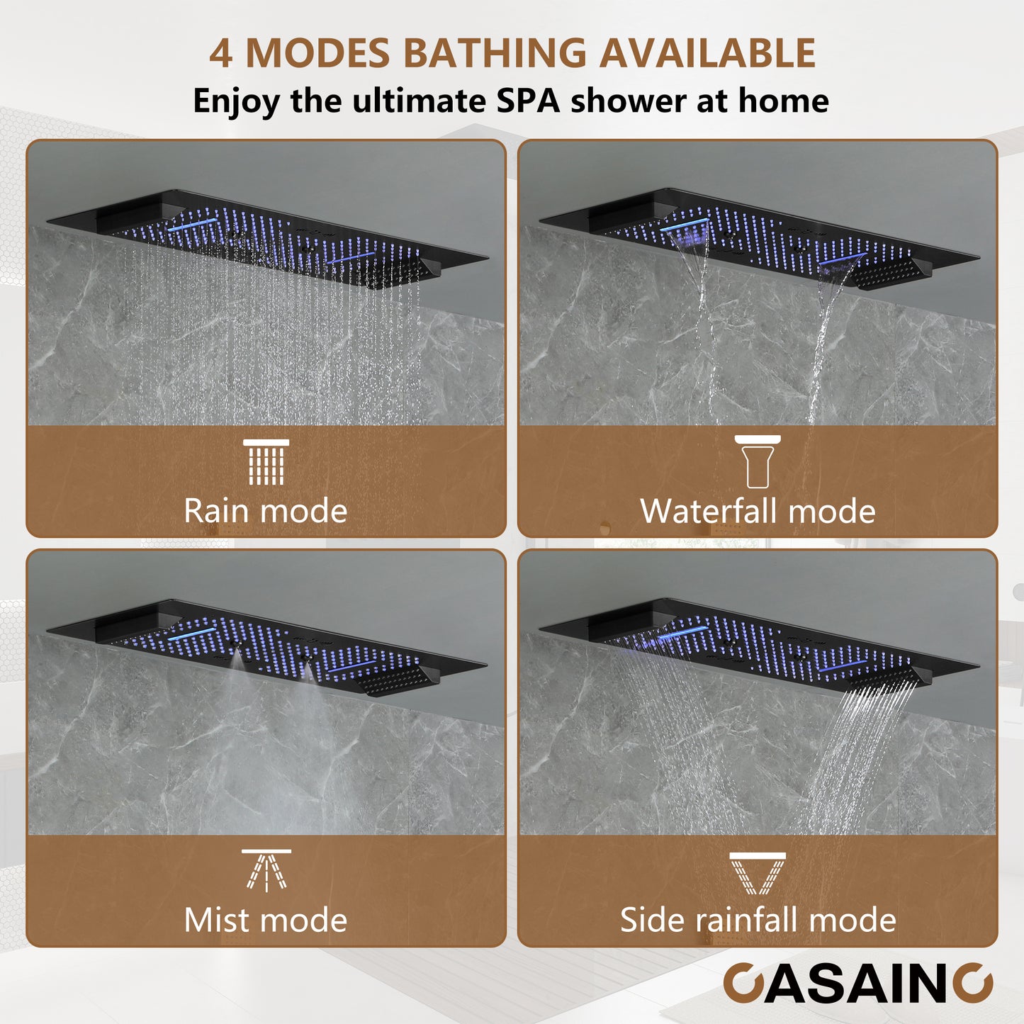 CASAINC 35 Inches Ceiling Mounted Luxury Shower System with 6 Body Jets & Handheld Spray