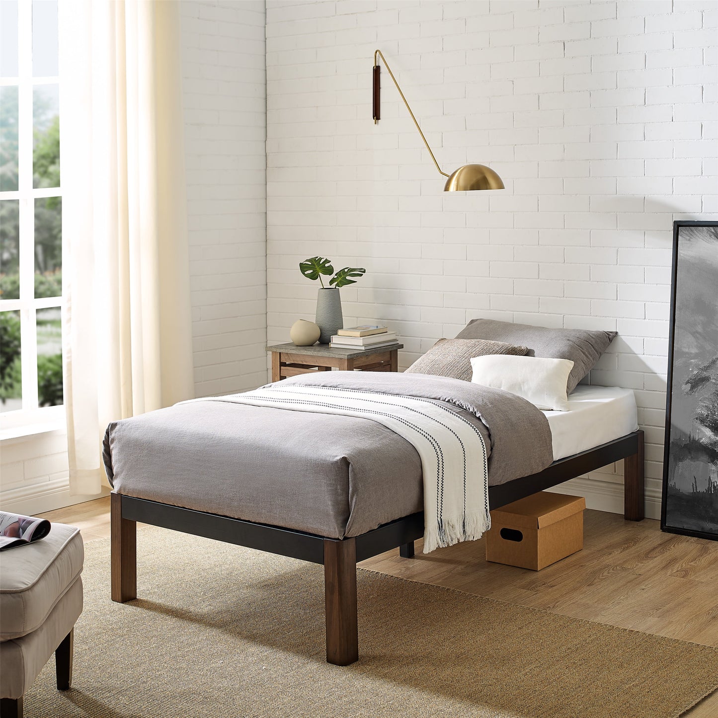 Queen 14" Metal Platform Bed Frame with Wood Slats, Storage Space under Frame, No Box Spring Required, Black/Wood