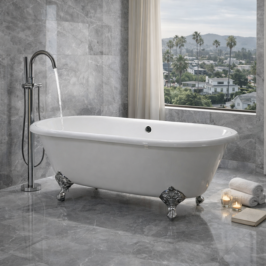 66" Enameled Cast Iron Clawfoot Freestanding Bathtub