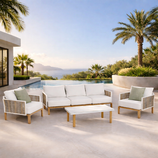Manhattan Modern 4-Piece Outdoor Patio Conversation Set with Coffee Table in White