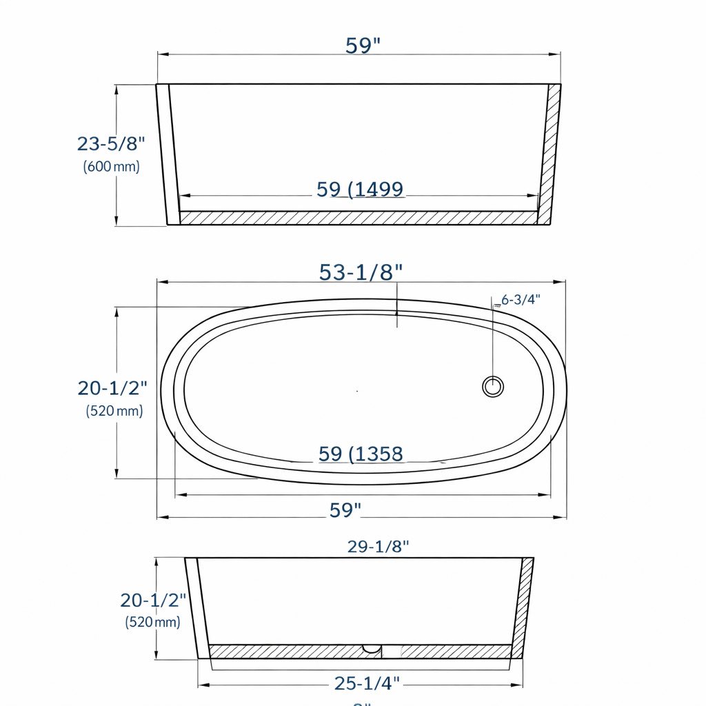59" Handcrafted Natural Wood Freestanding Soaking Bathtub