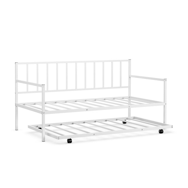 Twin Daybed Set with Metal Slat Support and Roll-Out Trundle