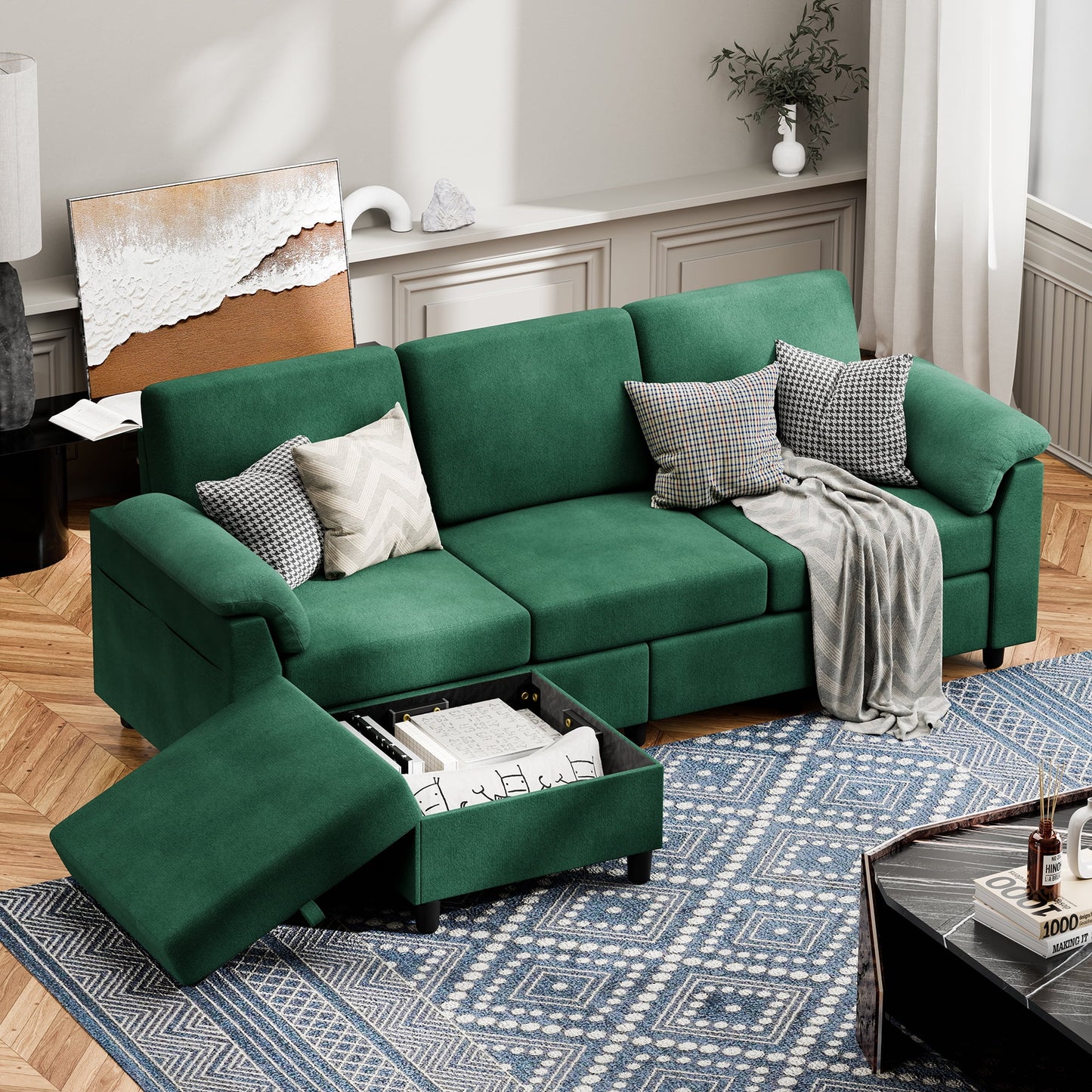 79.1" Sectional Sofa with Movable Storage Ottoman, L-Shaped Convertible Sofa Couch for Small Living Room, Ottoman, L-Shaped Convertible Sofa Couch for Small Living Room, Light Grey
