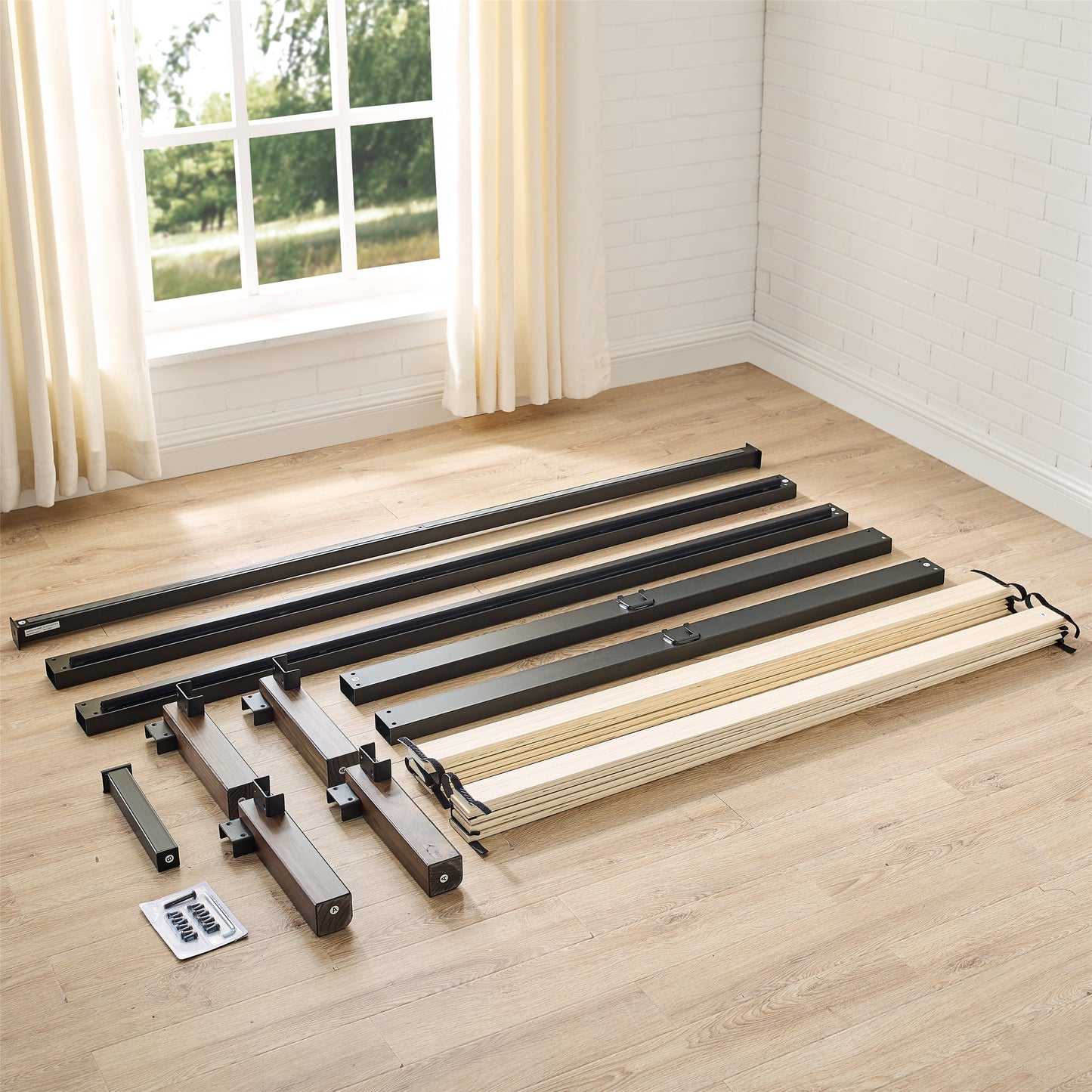Queen 14" Metal Platform Bed Frame with Wood Slats, Storage Space under Frame, No Box Spring Required, Black/Wood