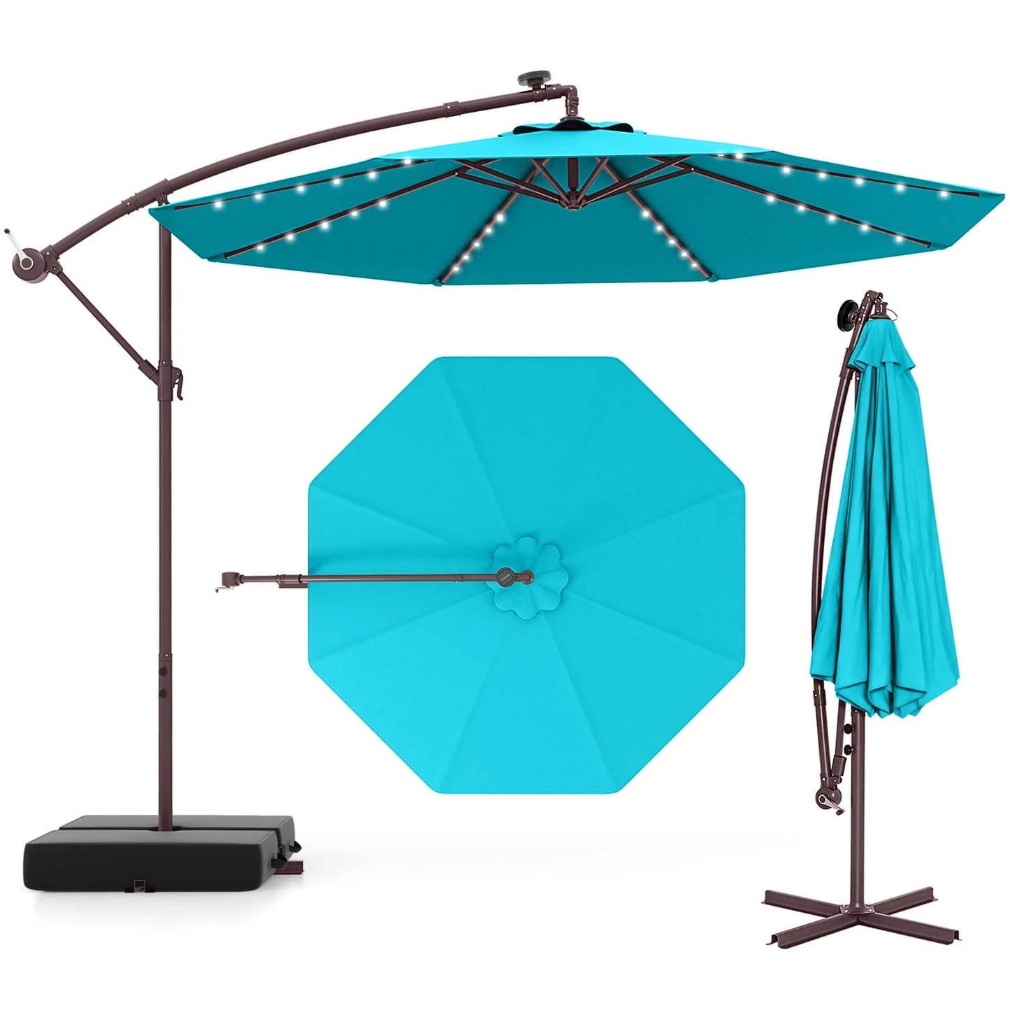 98.40" Navy Cantilever Patio Umbrella, Base-Included
