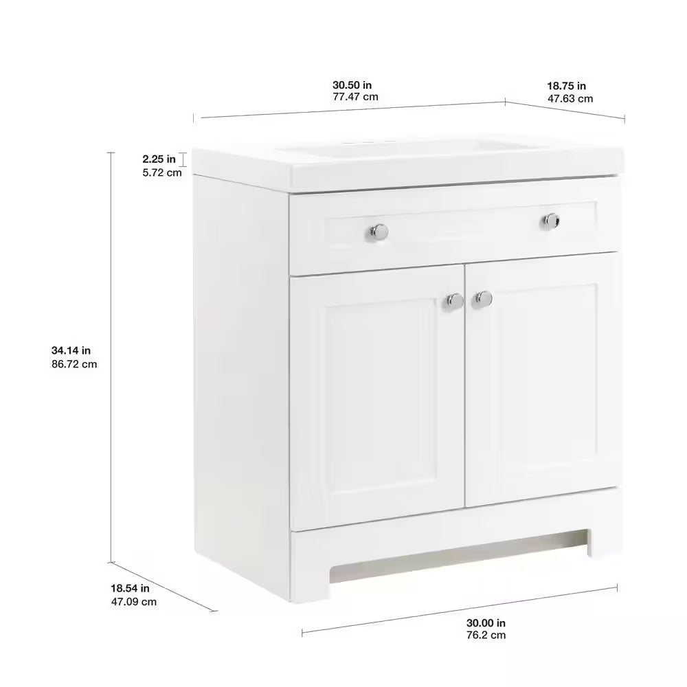 Everdean 31 In. Single Sink White Bath Vanity with White Cultured Marble Top (Assembled)